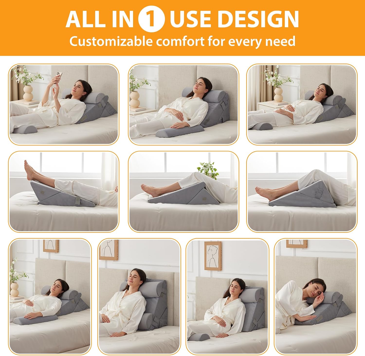 Ruqmuis 4PCS Wedge Pillow Set for After Surgery, Adjustable 9&12 Inch Bed Wedge Pillow for Sleeping, Incline Pillow Wedge for Headboard, Po…