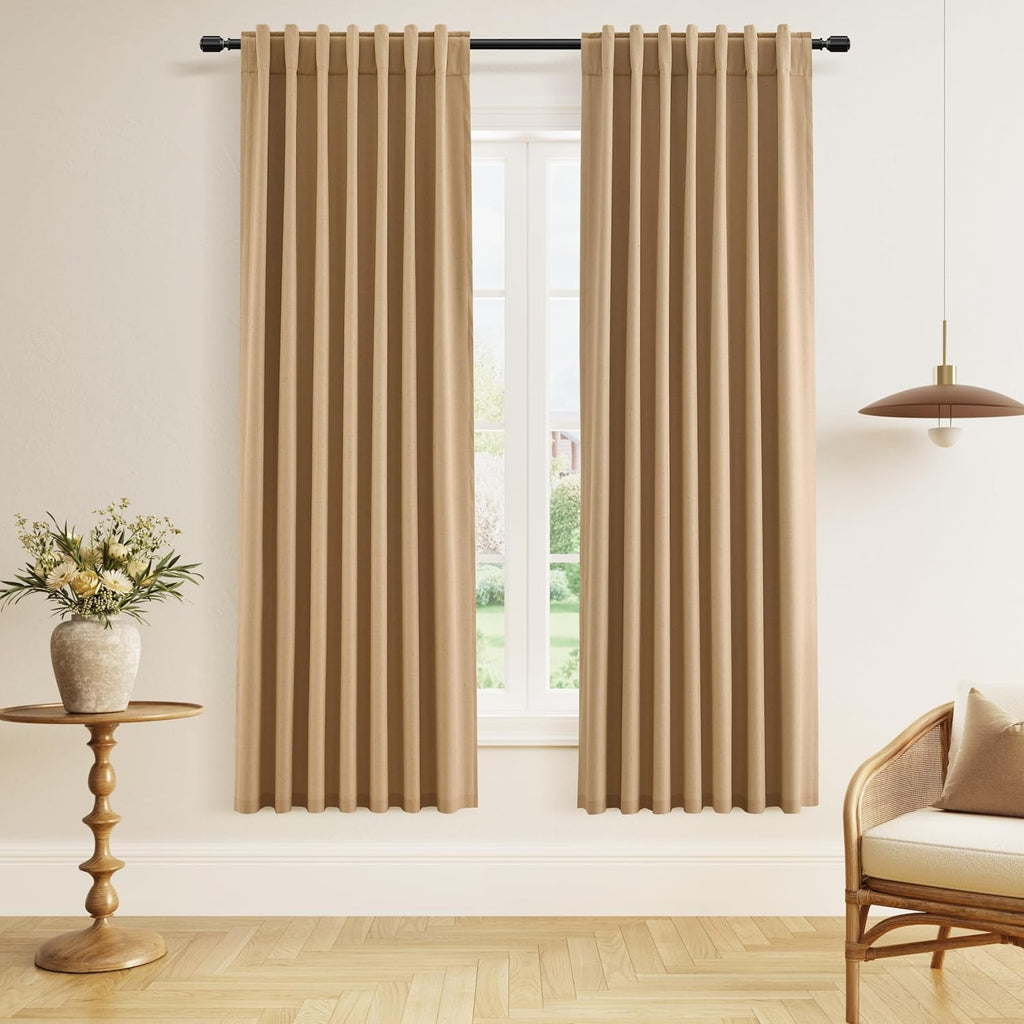Guken 100% Blackout Linen Curtains 72 Inch Length 2 Panels Set for Living Room Bedroom Back Tab Thermal Insulated Black Out Linen Drapes Ro…