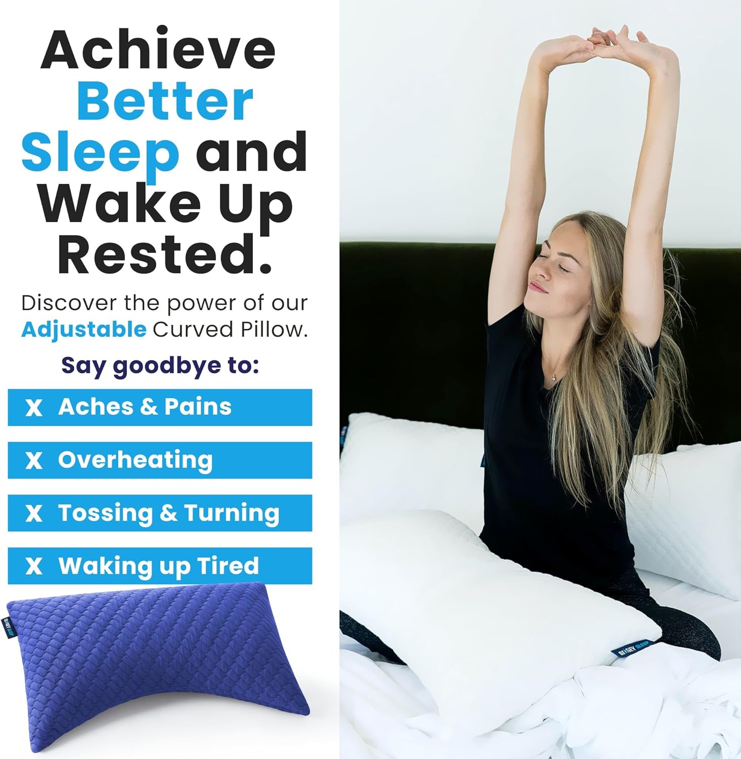 Sidney Sleep Set of 2 Queen Size Bed Pillows for Side and Back Sleepers - Adjustable Filling - Memory Foam Pillows for Neck and Shoulder…