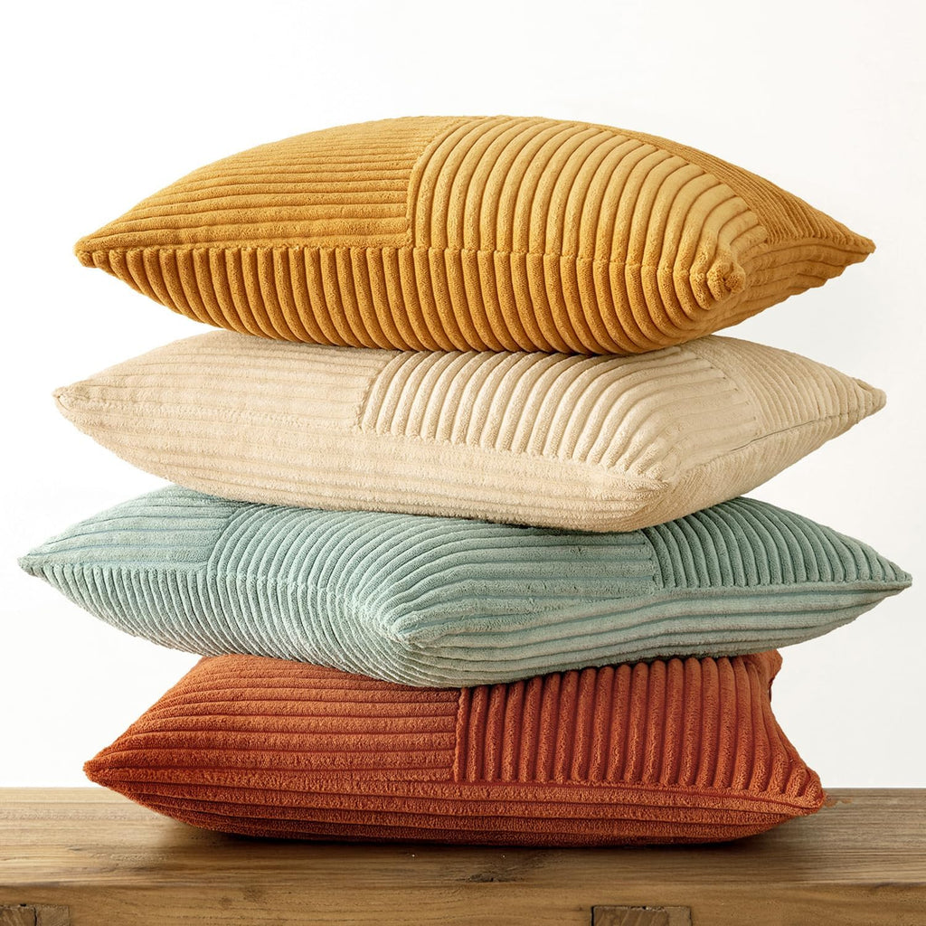 Miulee Teal Orange Decorative Throw Pillow Covers 18x18 Inch Set of 4 Boho Corduroy Striped Cushion Cases Modern Farmhouse Patchwork Pillow…