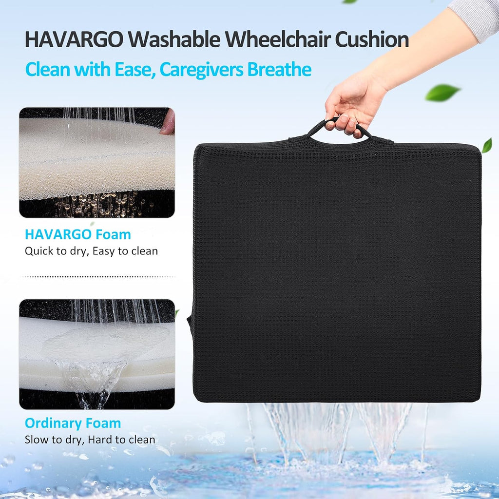 Havargo Washable Wheelchair Seat Cushions–Easy Maintenance Wheelchair Cushion That Reduces Caregiver Workload–Patented Anti-Sag Design with…