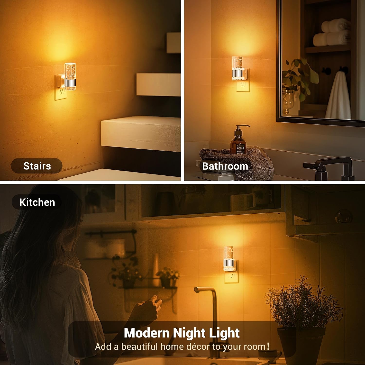 JandCase Night Light, Automatic Night Lights Plug into Wall, 2 Pack Dimmable LED Night Light with Adjustable Brightness, Night Lights…