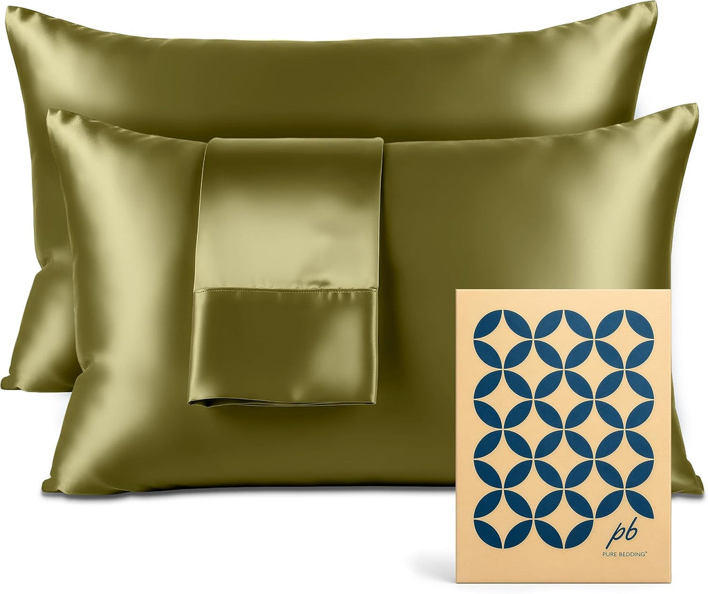 PureBedding Pure Bedding Satin Pillowcase 2 Pack - Queen Size (20"x30", Sage) - Silky Pillow Cases for Hair and Skin - Satin Pillow Covers…