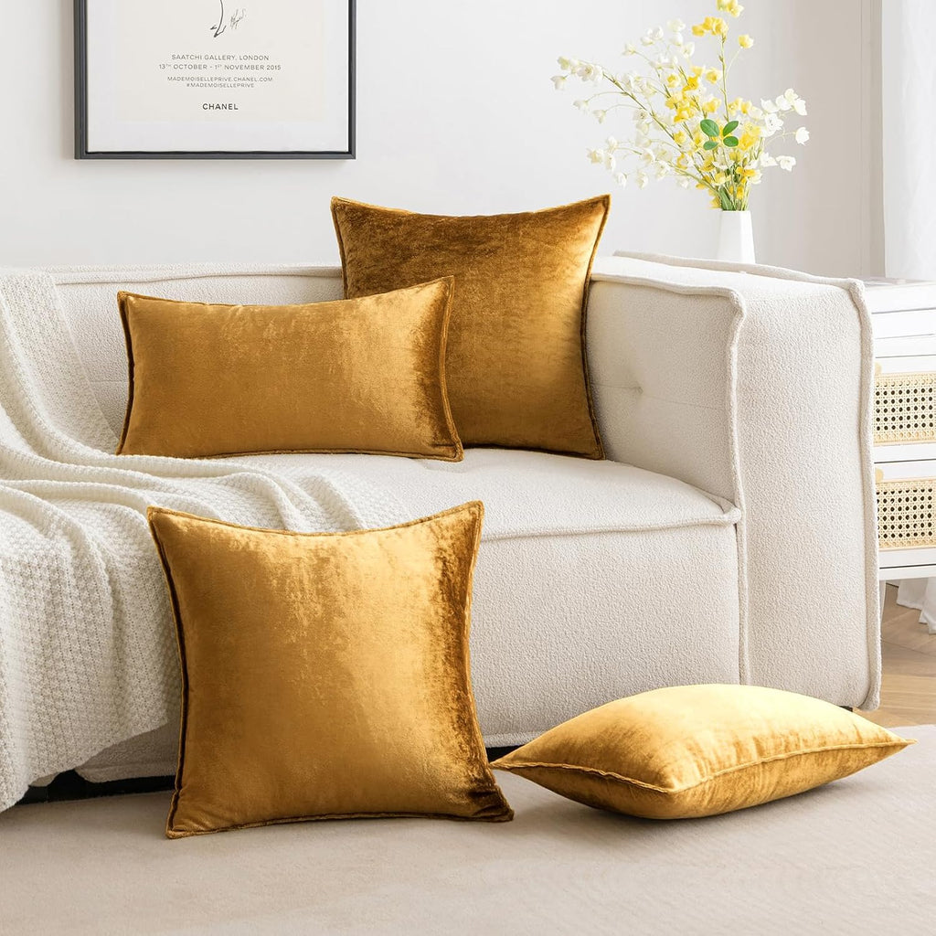 Miulee Dark Gold Velvet Throw Pillow Covers 20x20 Soft Decorative Solid Square Cushion Cases Pack of 2 Modern Luxury Home Decor for Couch,…