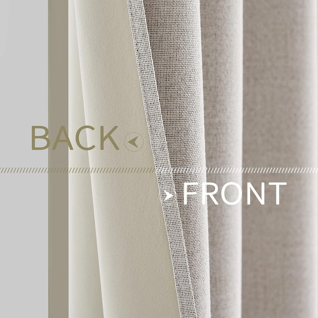 Miulee 100% Blackout Linen Textured Curtains for Bedroom Solid Thermal Insulated Ivory Grommet Room Darkening Curtains & Drapes Luxury Deco…