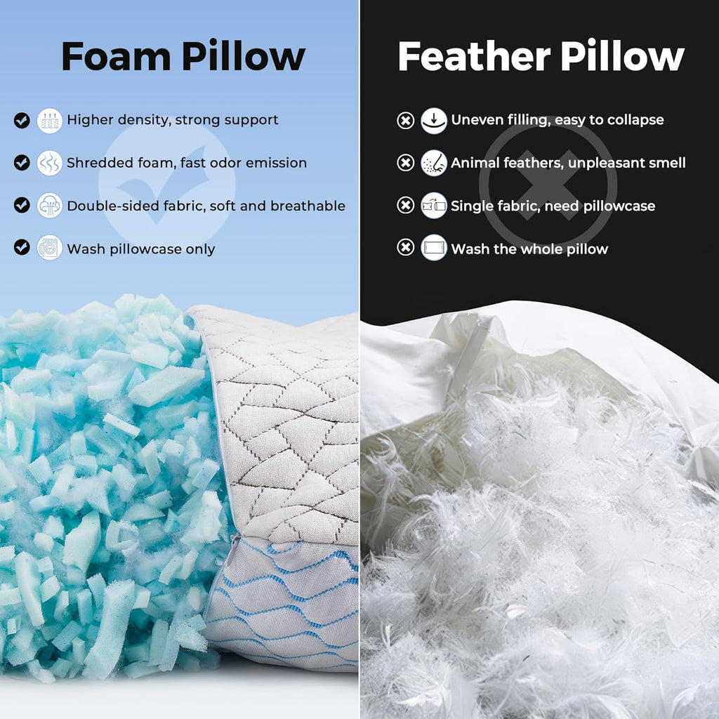 puredown® Pillows Standard Size Set of 2, Shredded Memory Foam Pillows, Cooling Pillow for Sleeping, Bed Pillows Standard Size with…