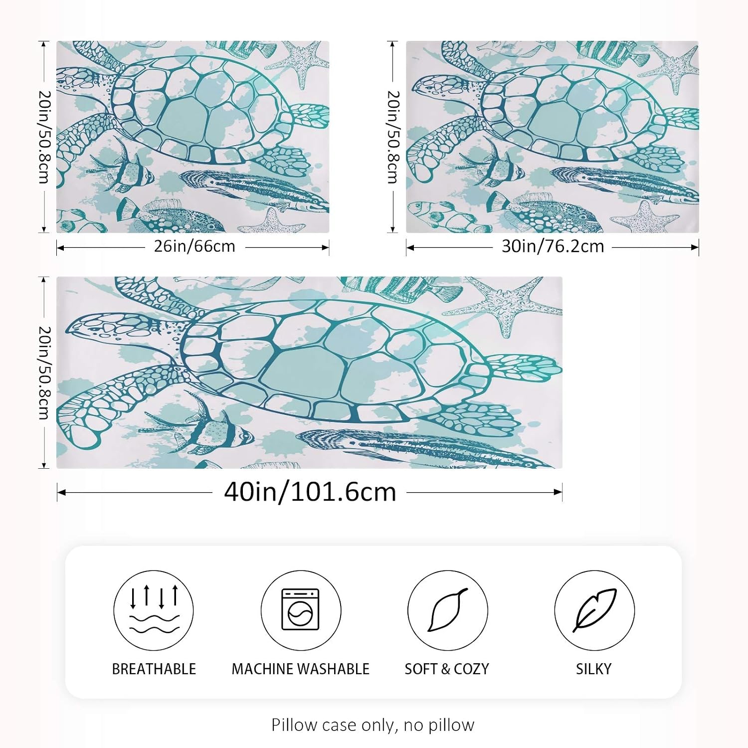 Blueangle Sea Turtle Starfish Satin Pillowcase for Hair and Skin Silk Pillowcase, Queen Size(20x30 inches) - Satin Pillow Covers with…