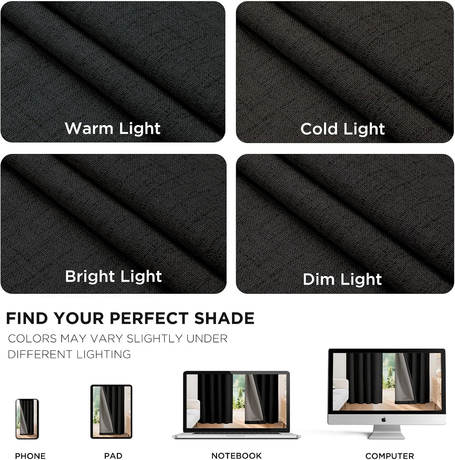 Joydeco Linen Blackout Curtains for Bedroom - 100% Light Blocking 1 Panels, Black Drapes 70" W x 108" L, Thermal Insulated Room Darkening C…
