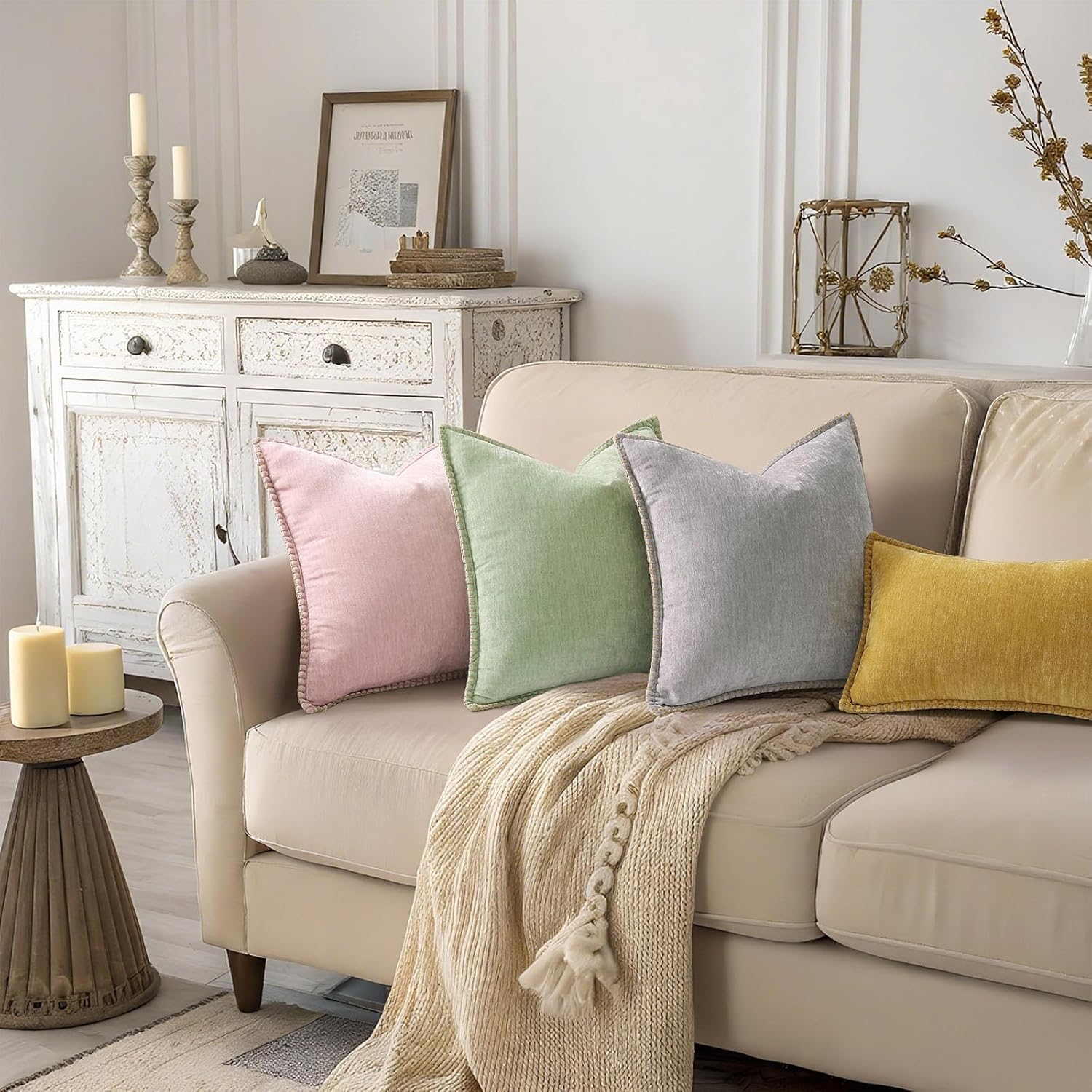 decorUhome Summer Chenille Soft Cozy Throw Pillow Covers 12x20 Set of 2, Modern Farmhouse Boho Velvet Decorative Pillow Cases with Stitched…