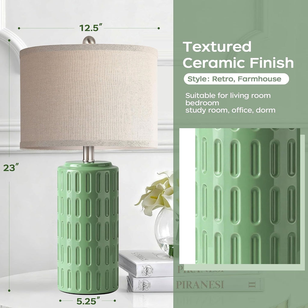 PARTPHONER 23" Farmhouse Modern Ceramic Table Lamp Set of 2 - Sage Green Bedside Lamps for Bedroom & Living Room, Nightstand, Desk, End…