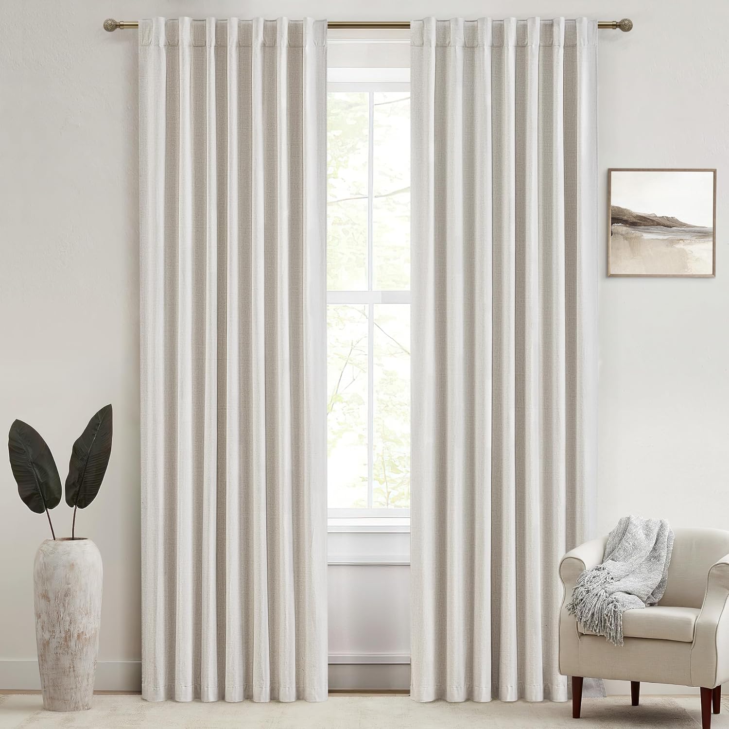 Qjmydeco Birch Total Blackout Curtains 96 Inches Long for Bedroom 8 Foot Tall Heavy Thermal Rustic Country Curtains for Living Room Track S…