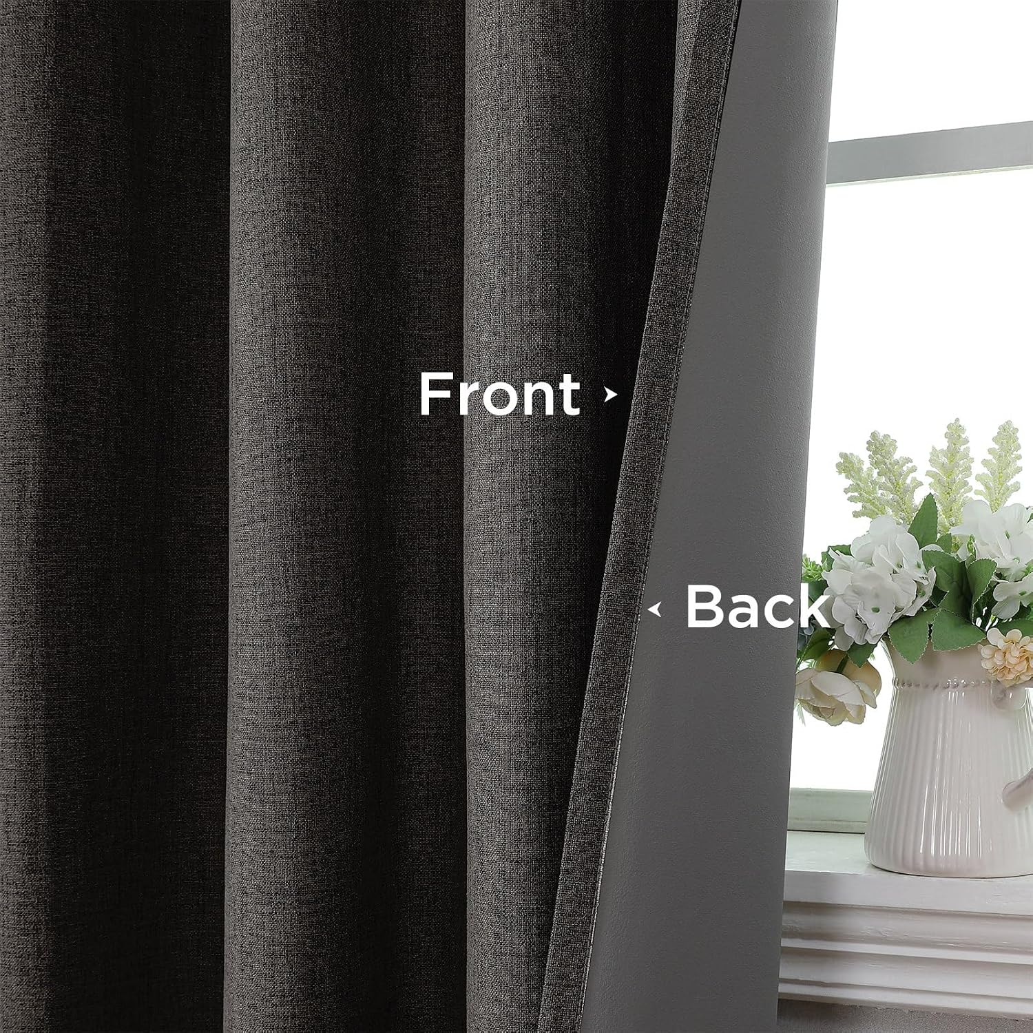 Cucraf 100% Blackout Curtains 63 inches Length 2 Panels Set, Room Darkening Linen Textured Curtain Grommet for Bedroom Living Room, Light B…