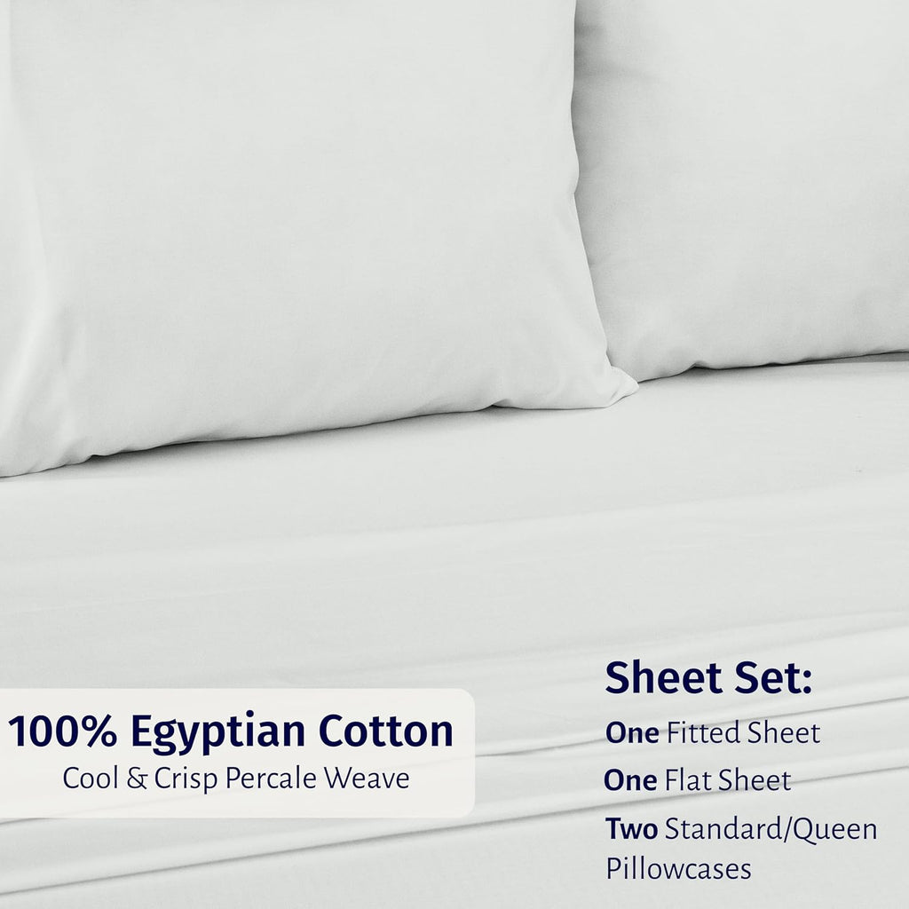 CaliforniaDesignDen California Design Den Egyptian Percale Sheet Set Queen Size - Certified 100% Egyptian Cotton, Lightweight Percale Cotto…