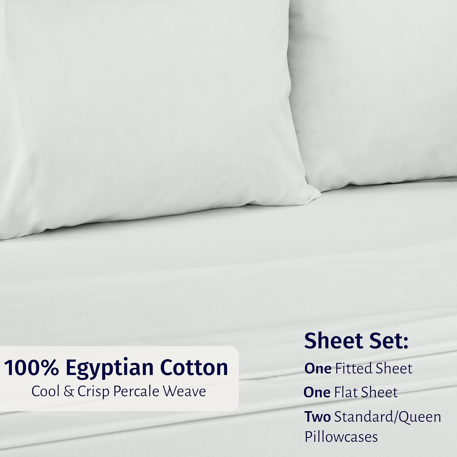 CaliforniaDesignDen California Design Den Egyptian Percale Sheet Set Queen Size - Certified 100% Egyptian Cotton, Lightweight Percale Cotto…