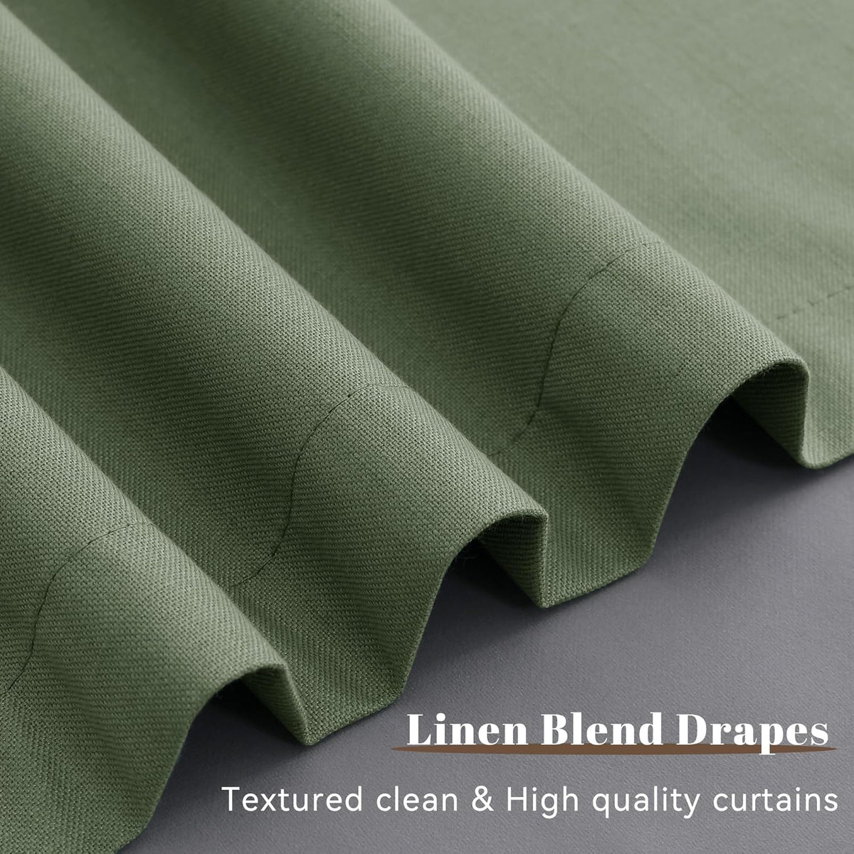 Guken Olive Green Linen 100% Blackout Curtains for Bedroom 102 Inches Long Linen Textured Back Tab Room Darkening Soundproof Heat Blocking…