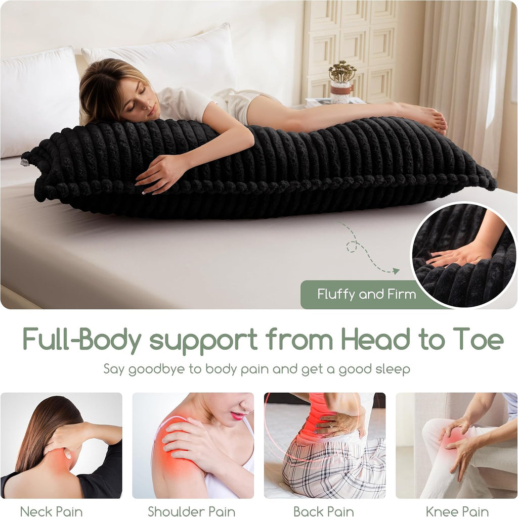 Higogogo Memory Foam Body Pillow, Thickened Large Long Bed Pillow for Adults, Full Body Pillow with Removable Pillow Cover(20x54 Inch) Black