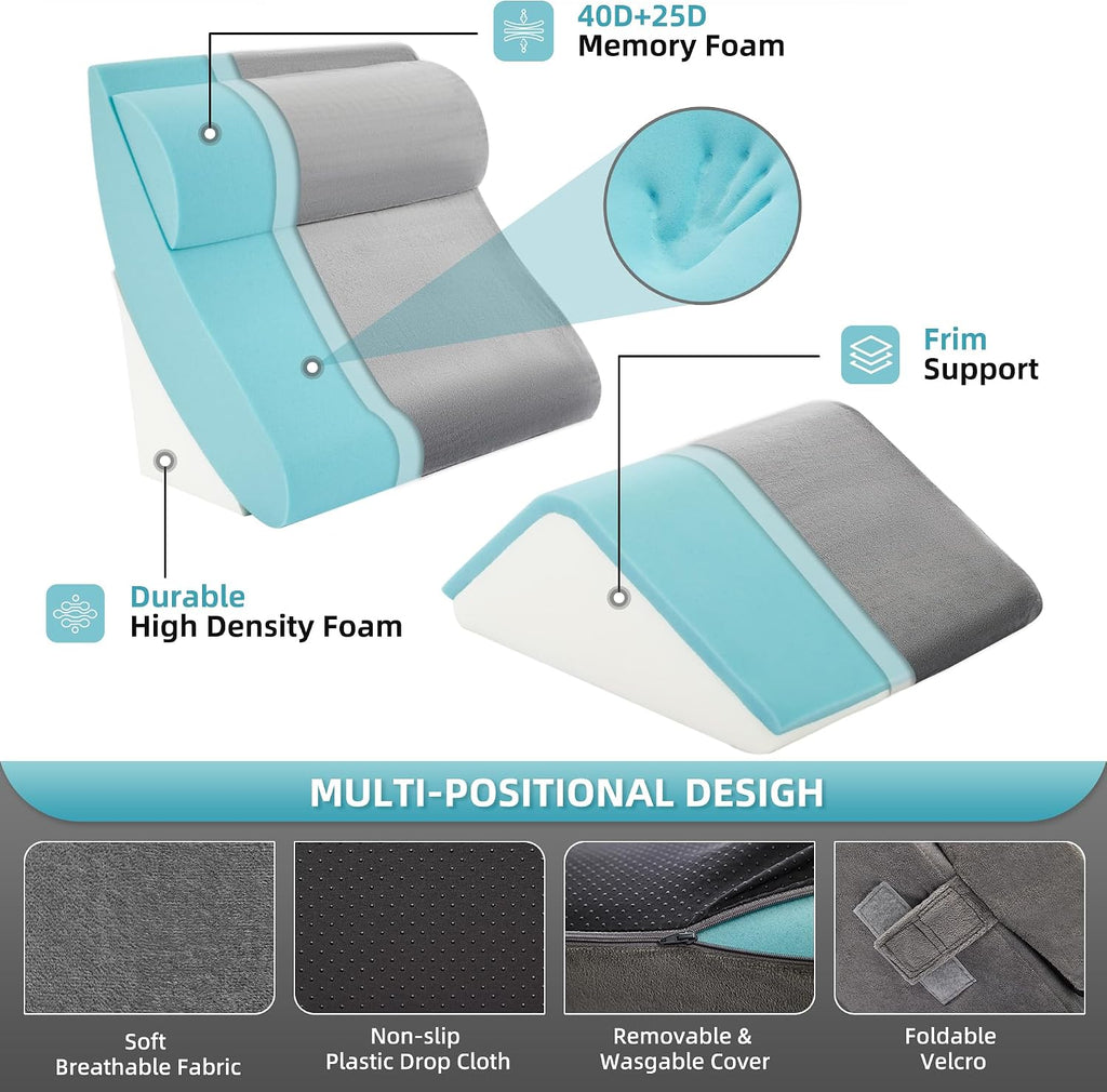 KINGFUN-Anexcitingoption Kingfun 4pcs Orthopedic Bed Wedge Pillow Set for Sleeping, Memory Foam for Sleeping, Breathable Triangle Pillow Wed…