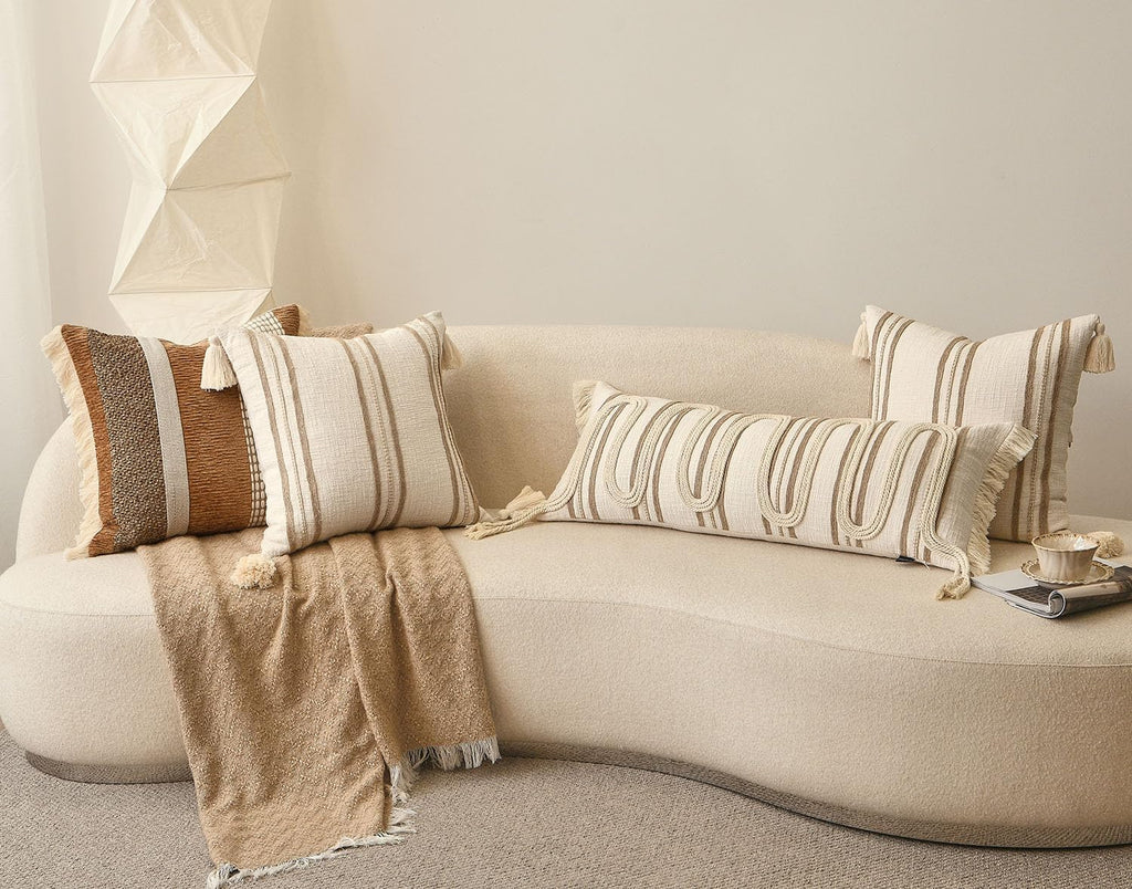 Aibuhome Beige Boho Decorative Throw Pillow Cover 20x20 Square Woven Textured Farmhouse Pillows Cushion Cases for Couch Bed Sofa Living Roo…