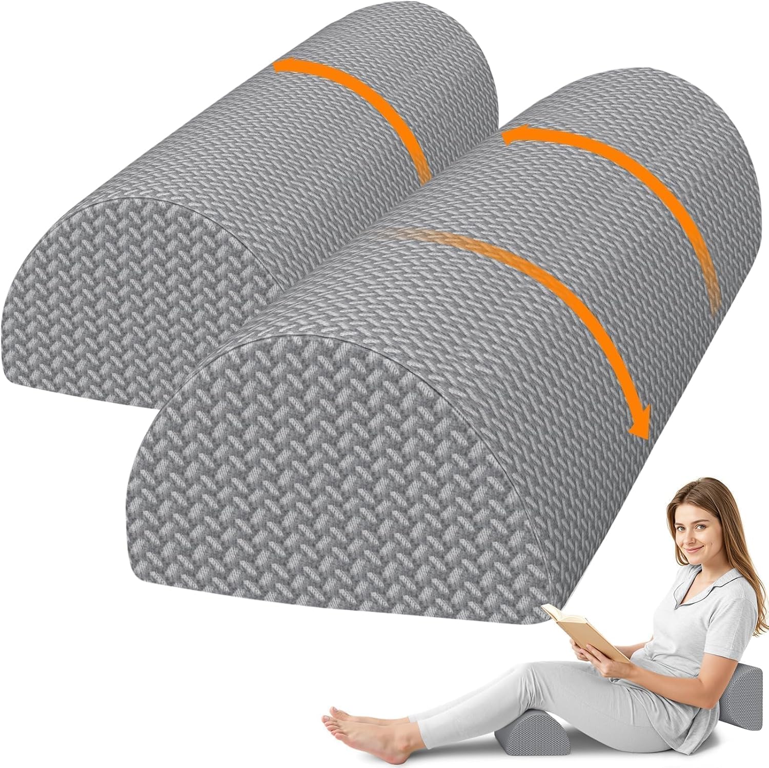SweetSlubr Large Knee Pillow for Side Sleepers, Half Moon Memory Foam Bolster Pillow for Legs, Ergonomic Design Wedge Elevation Pillo…