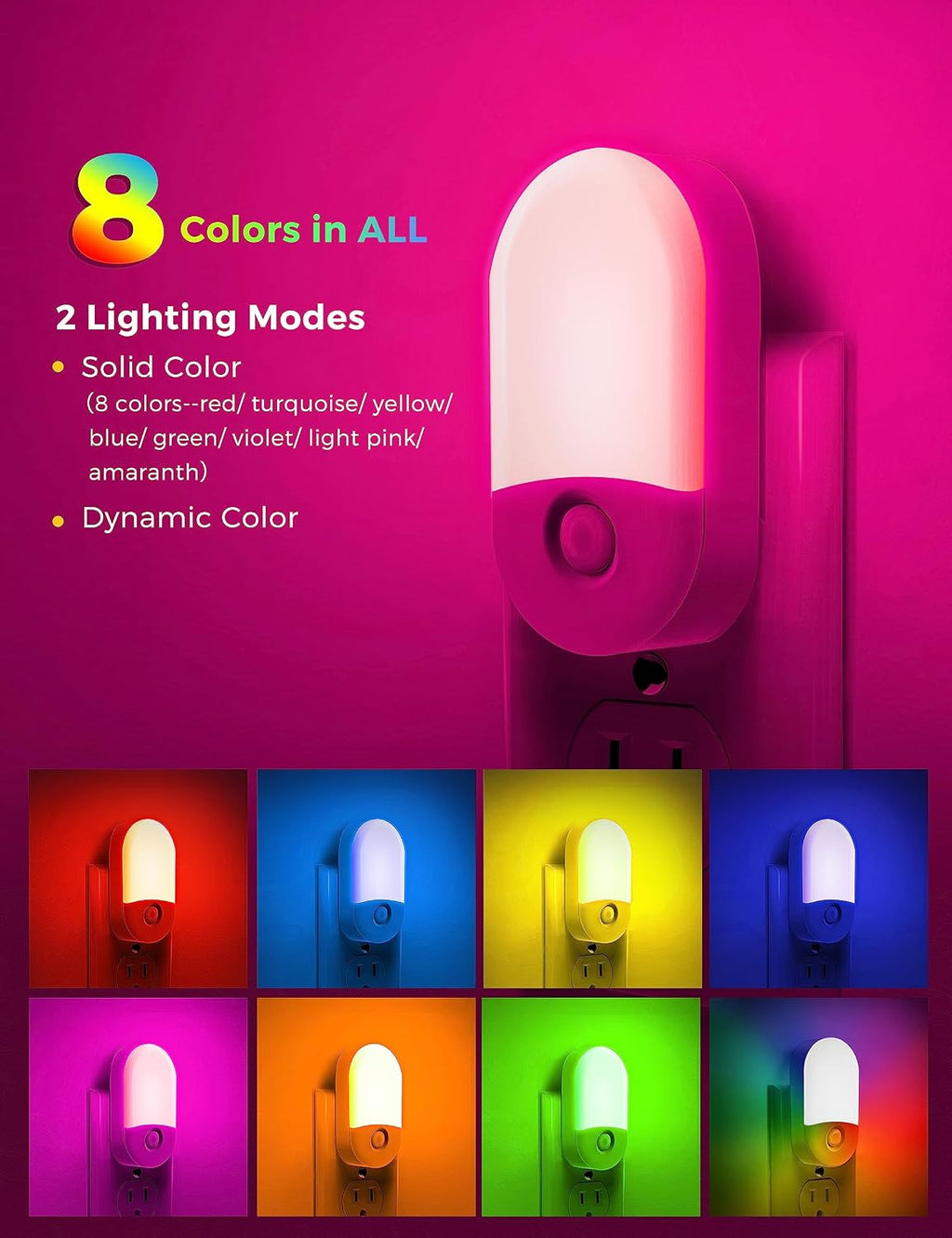 L LOHAS LED Night Light for Kids [2 Pack], 8-Color Changing Night Lights Plug into Wall, RGB LED Nightlights, Nightlight with Light…