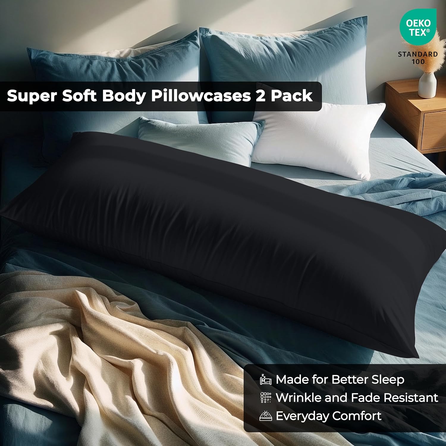 Royalelinens ROYALE LINENS Body Pillow Cover - Double Brushed 1800 Microfiber - 20"x54" with Hidden Zipper Closure - Wrinkle & Fade Resista…