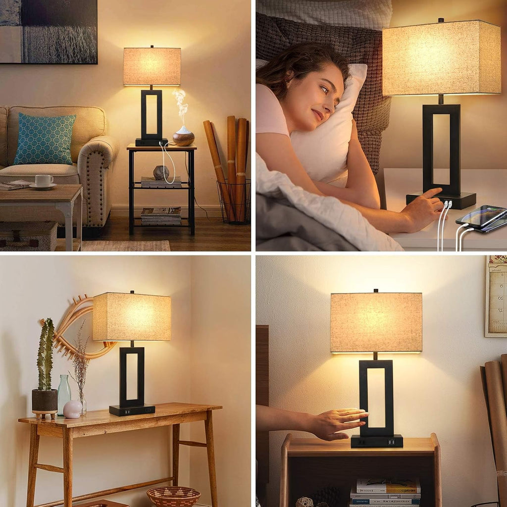 Tobusa Set of 2 Touch Control Table Lamp with 2 USB Ports, 3-Way Dimmable Modern Nightstand Lamp Sets Bedside Touch Desk Lamp with Fabric C…