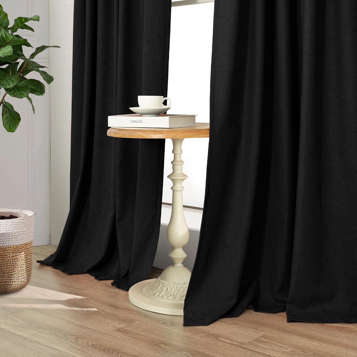Pitalk Black Out Curtains 108 Inch Long 2 Panels Gothic Elegant Modern Linen Textured Drapes for Living Room Darkening Summer Heat Winter C…