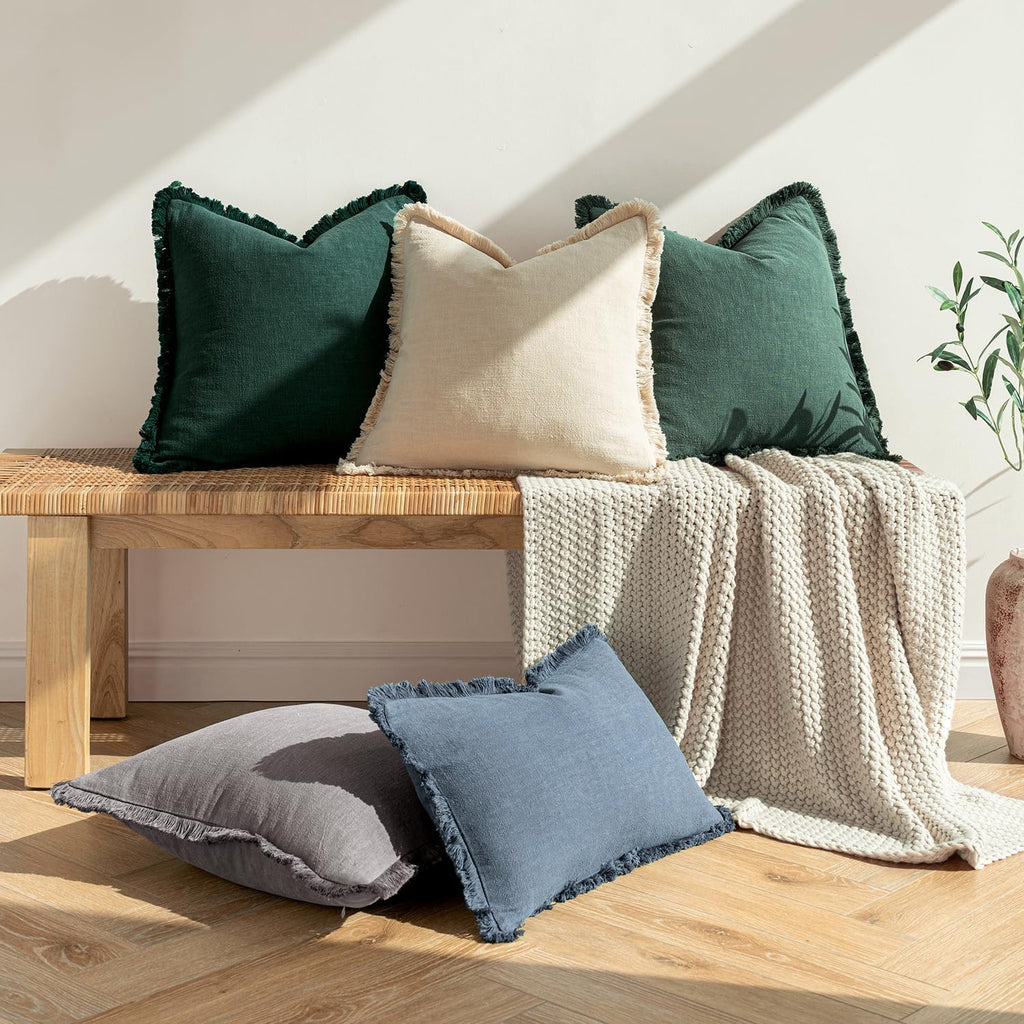 Miulee Decorative Throw Pillow Covers Neutral Linen Fringe Throw Pillows Set of 2 Army Green Boho Farmhouse Cushion Covers with Tassels for…