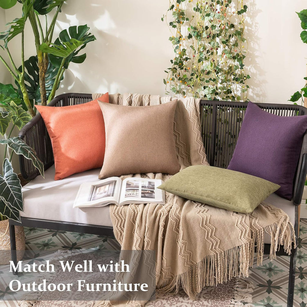 Miulee Pack of 2 Decorative Outdoor Solid Waterproof Throw Pillow Covers Faux Linen Garden Farmhouse Cushion Cases for Patio Tent Balcony C…