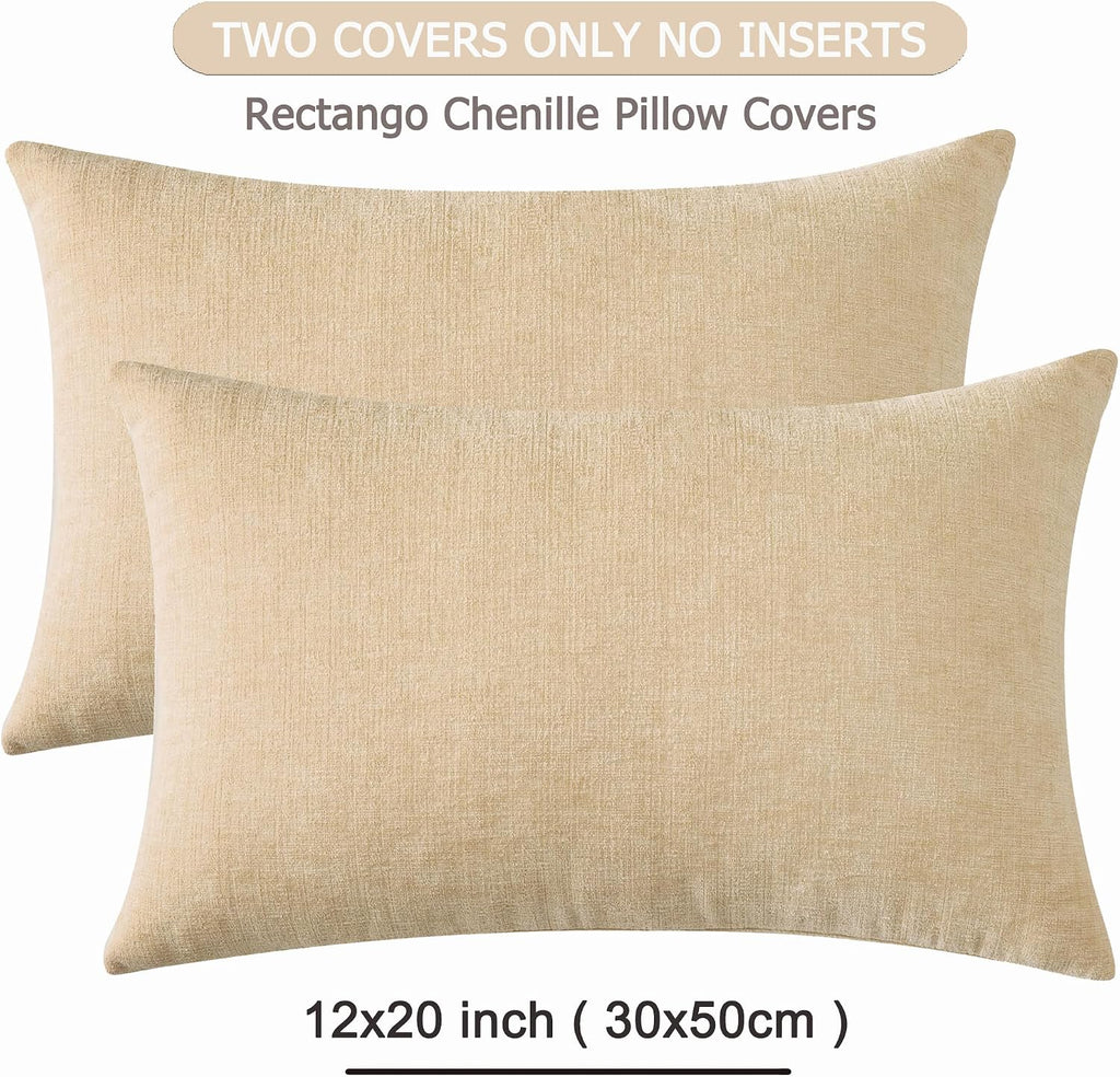Gawamay Decorative Rectangle Throw Pillow Covers 12"x20" Inch Set of 2, Soft Chenille Fall Lumbar Support Pillow Cases for Living Room Bedr…