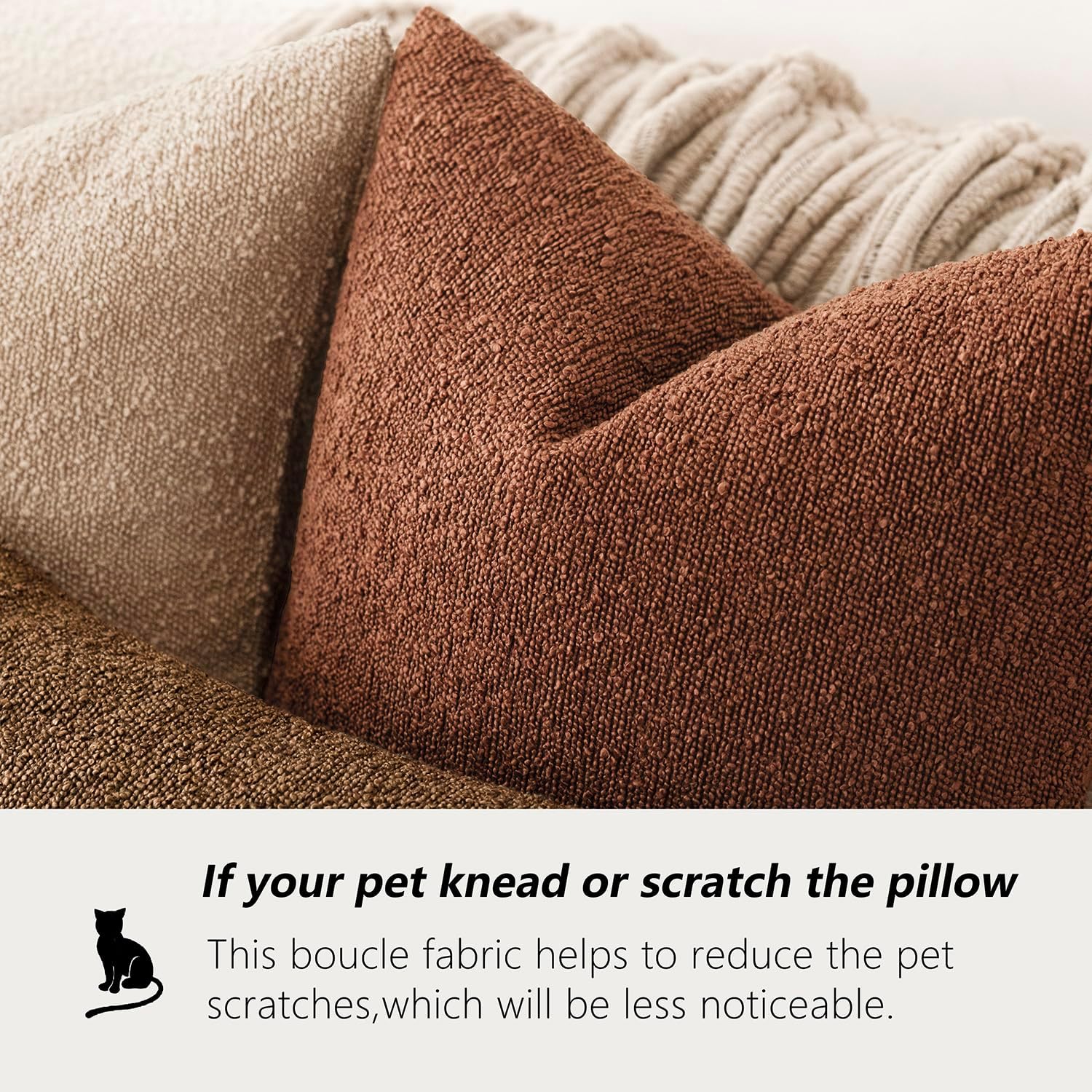 Foindtower Decorative Textured Boucle Throw Pillow Covers Accent Solid Pillow Cases Neutral Soft Cozy Couch Cushion Case for Chair Sofa…