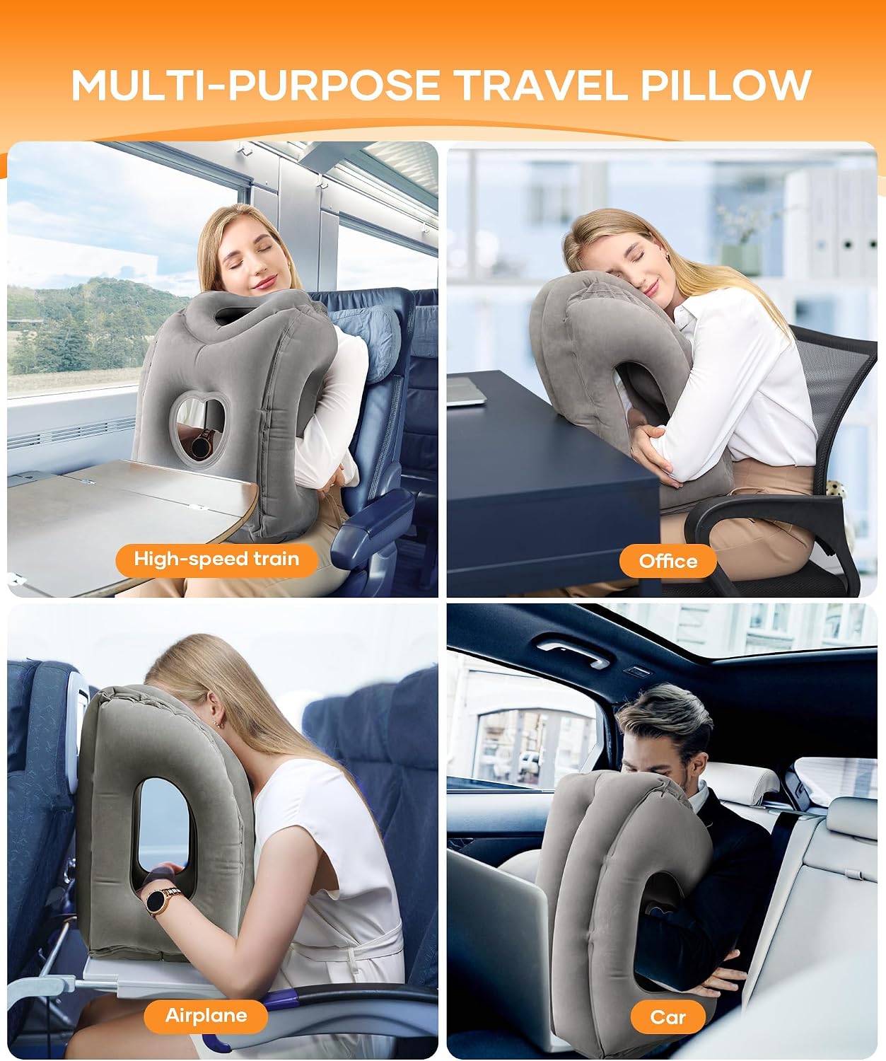 Sunany Travel Pillow, Upgraded Plane Pillow for Long Flights, Inflatable Neck Pillow Used for Airplanes, Cars, Buses, Trains, Office Napping…