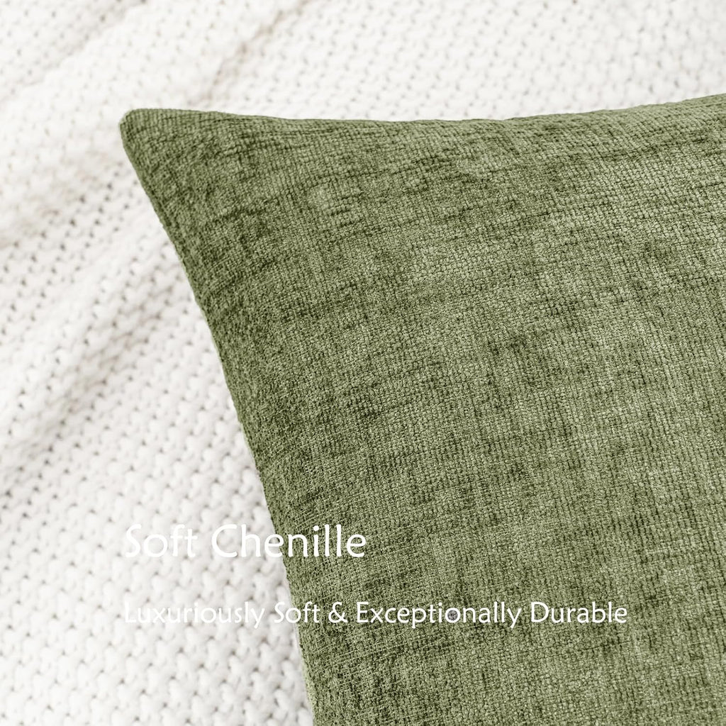Hwy50 HWY 50 Sage Green Lumbar Pillow Covers 12x20 Inch Pack of 2, Soft Chenille Decorative Throw Pillow Covers Farmhouse for Spring Couch…
