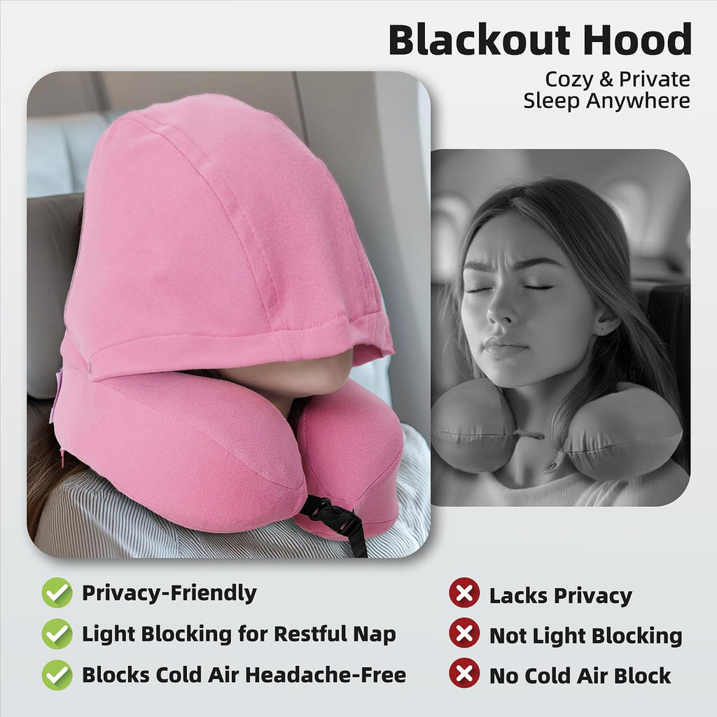 Privacy-Friendly Hooded Travel Pillow for Kids & Adults, Sensory-Friendly, Memory Foam Neck Support for Airplane, Car & Train, Breathable…