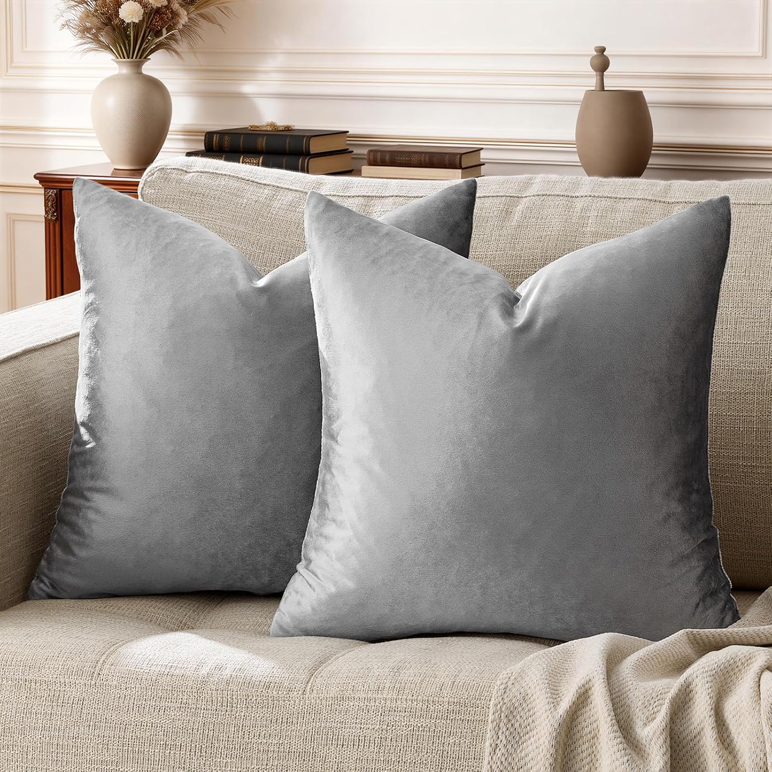 GIGIZAZAFocusingonhomedecoration GIGIZAZA 26x26 Velvet Pillow Covers Set of 2, Dark Grey Big Square Throw Pillows Modern Covers for Living R…
