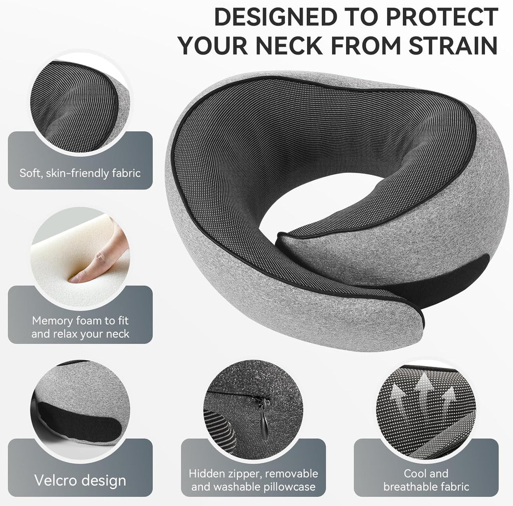 SZXYX Neck Travel Pillows - 100% Pure Memory Foam Neck Pillow for Airplanes, Comfortable Breathable Cover, 360° Support Stowable Pillows…