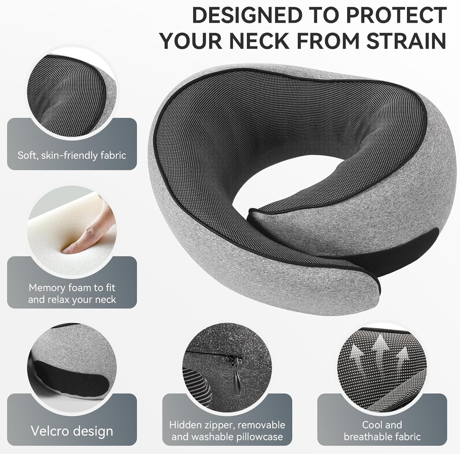 SZXYX Neck Travel Pillows - 100% Pure Memory Foam Neck Pillow for Airplanes, Comfortable Breathable Cover, 360° Support Stowable Pillows…