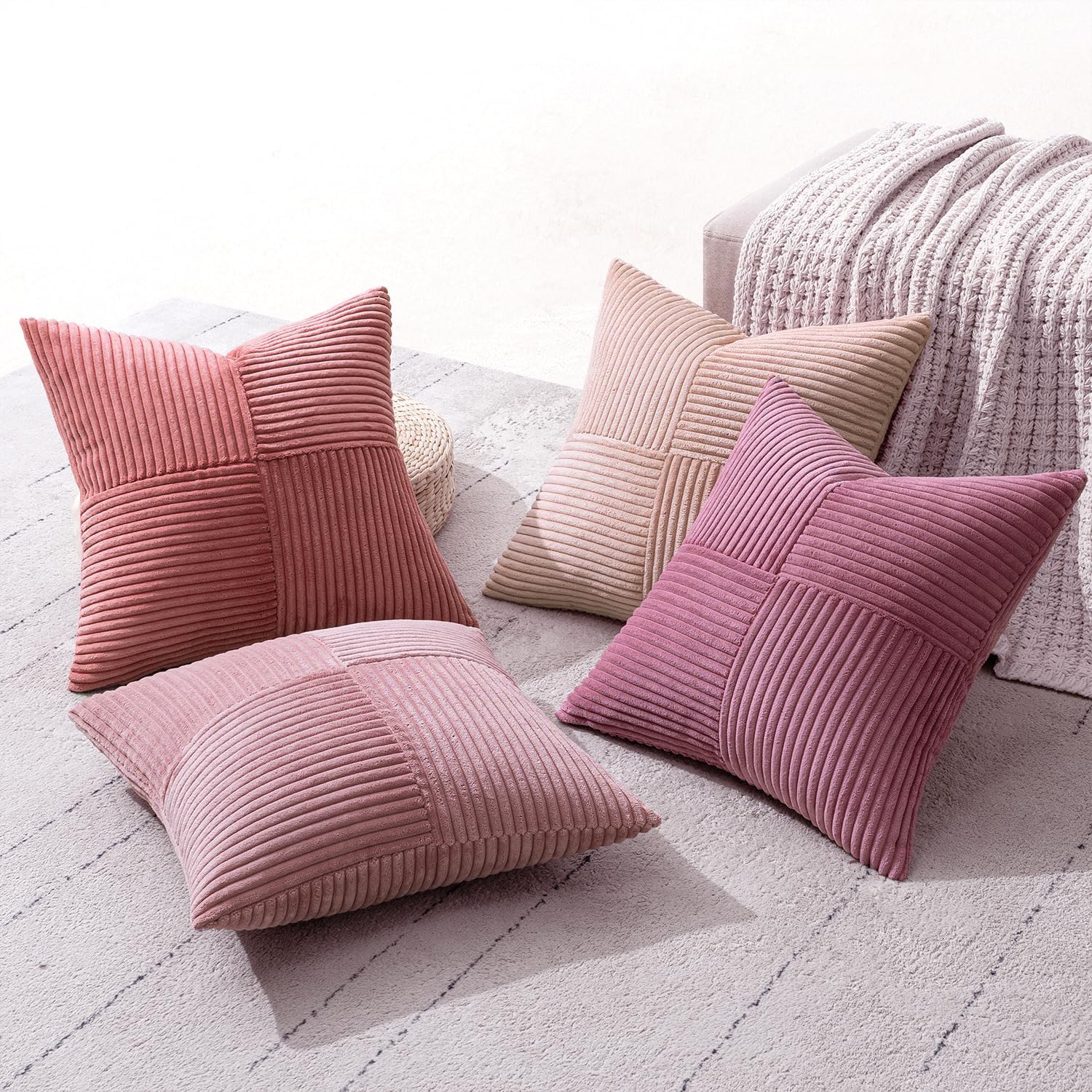 Miulee Aesthetic Pink Throw Pillow Covers 18x18 Inch Set of 4 Spring Decorative Coquette Cushion Cases Cute Gradient Pillow Cases Corduroy…
