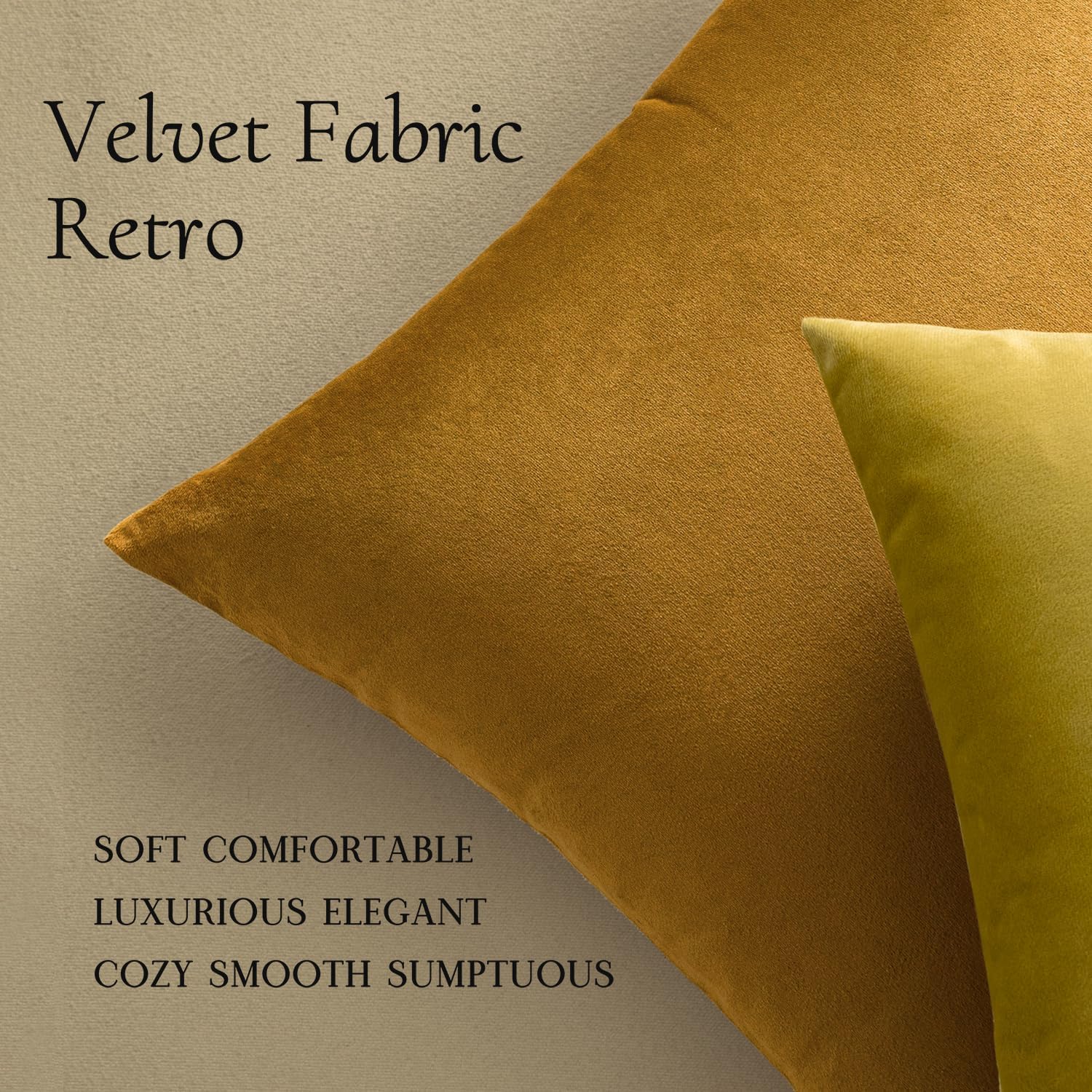 Miulee 24x24 Inch Euro Sham Velvet Pillow Covers, Set of 2 Large Square Spring Decorative Pillows -Mustard Yellow Super Soft for King Bed,…