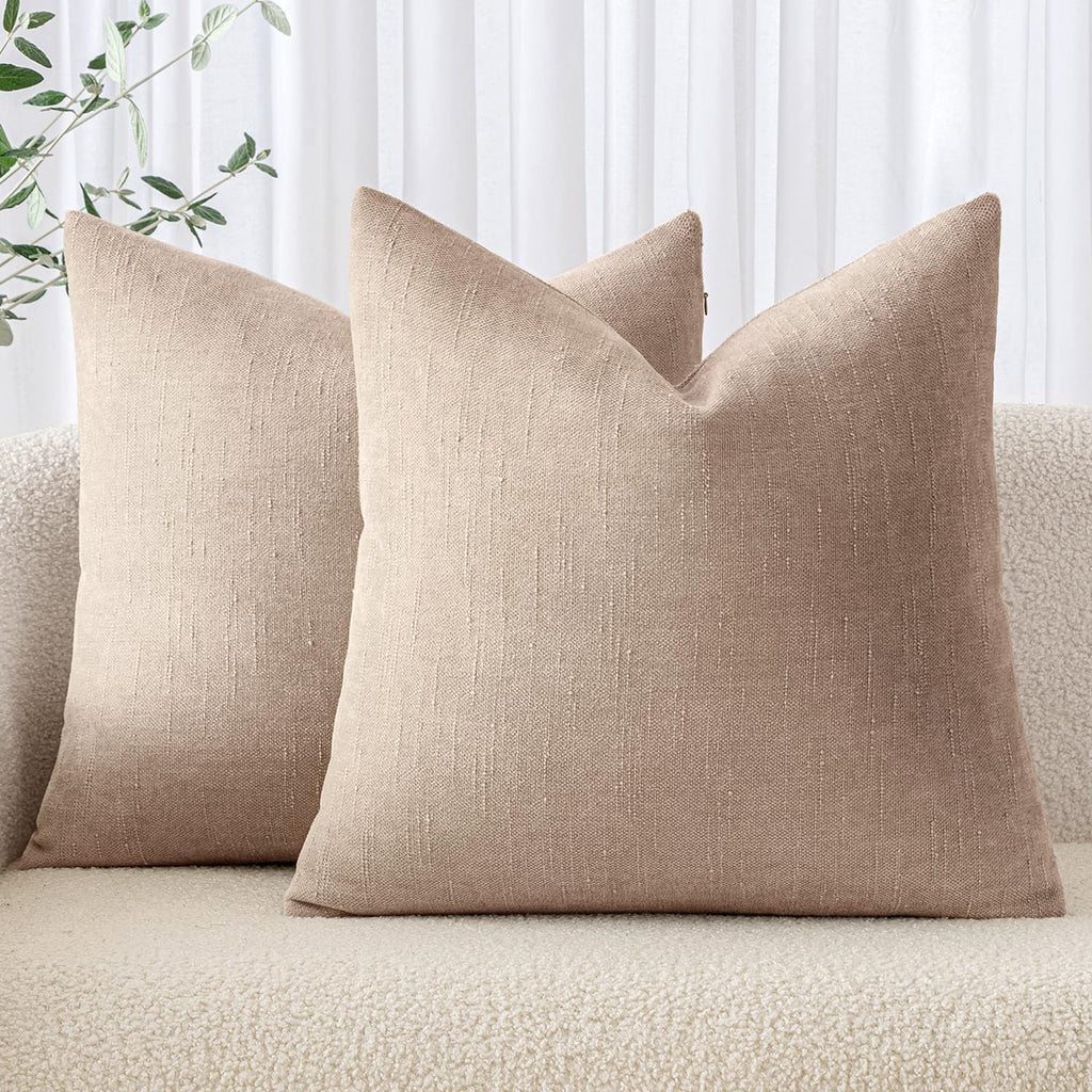 MIULEE Pack of 2 Decorative Throw Pillow Covers Soft Chenille Throw Pillows Solid Neutral Farmhouse Textured Cushion Covers for Couch…