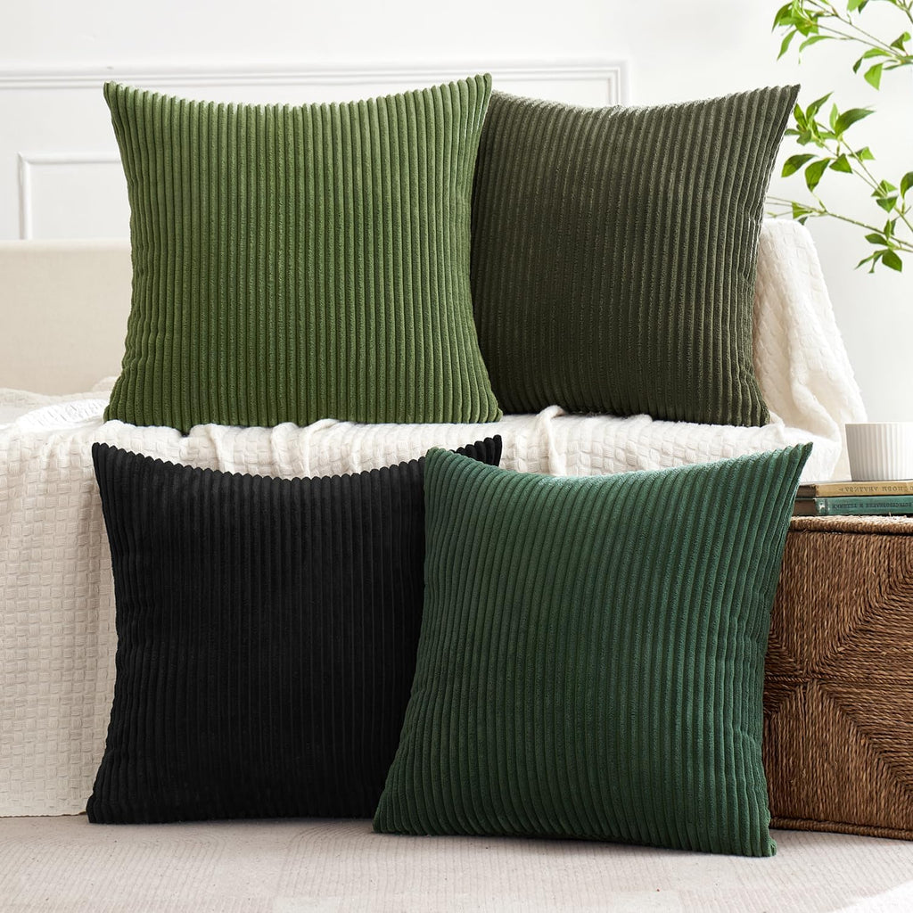 Miulee Boho Farmhouse Throw Pillow Covers 18x18 Inch Set of 4 Mordern Neutral Green Cushion Covers Soft Corduroy Nordic Home Decor for Spri…