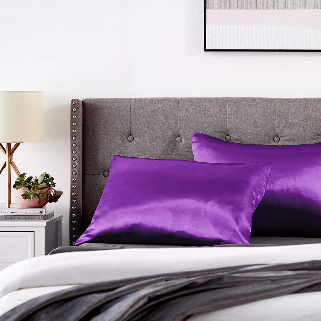 MorningGlamour Morning Glamour Satin Pillowcases for Hair & Skin, Similar to Silk, Standard/Queen Size Set of 2, Cooling Pillow Case with E…