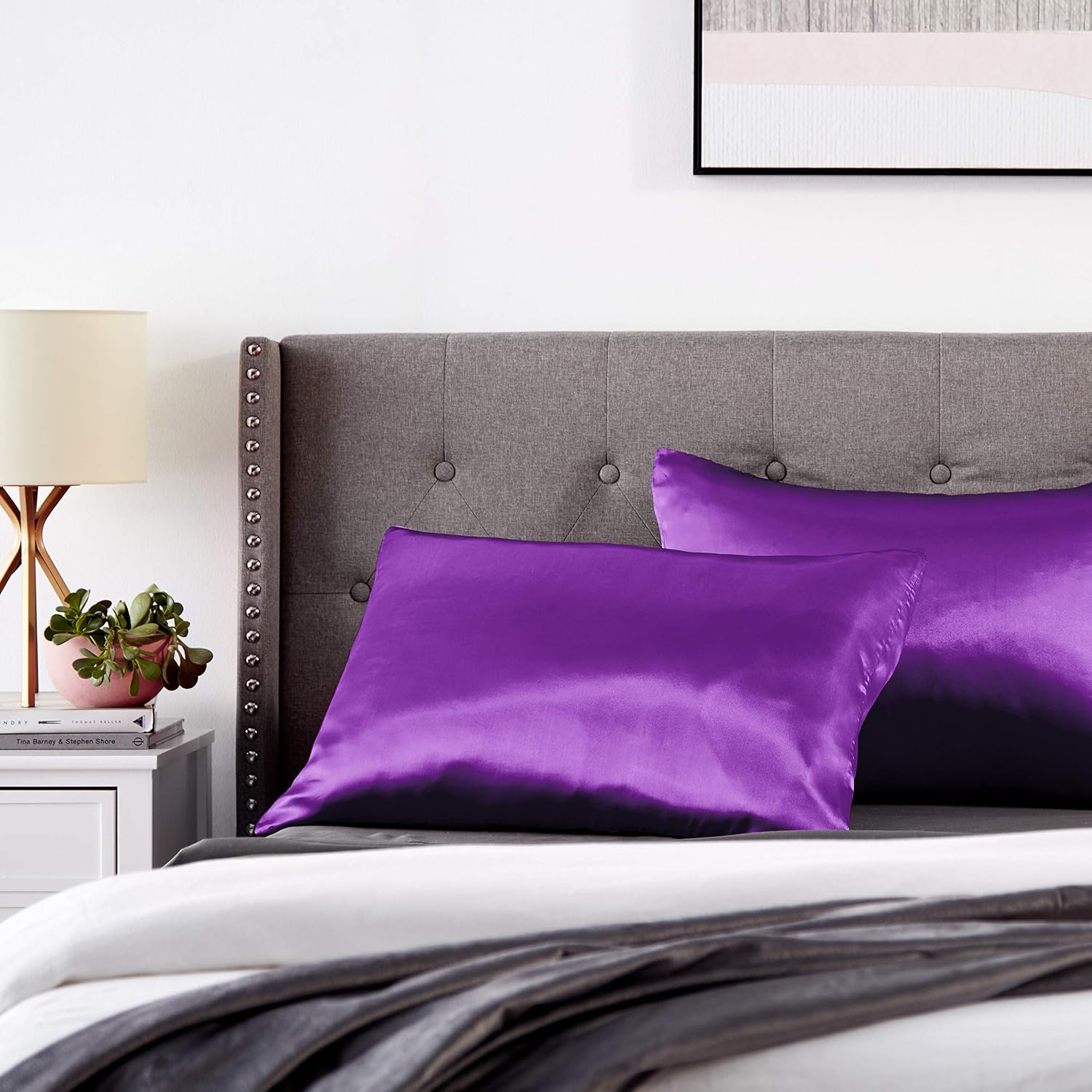 MorningGlamour Morning Glamour Satin Pillowcases for Hair & Skin, Similar to Silk, Standard/Queen Size Set of 2, Cooling Pillow Case with E…