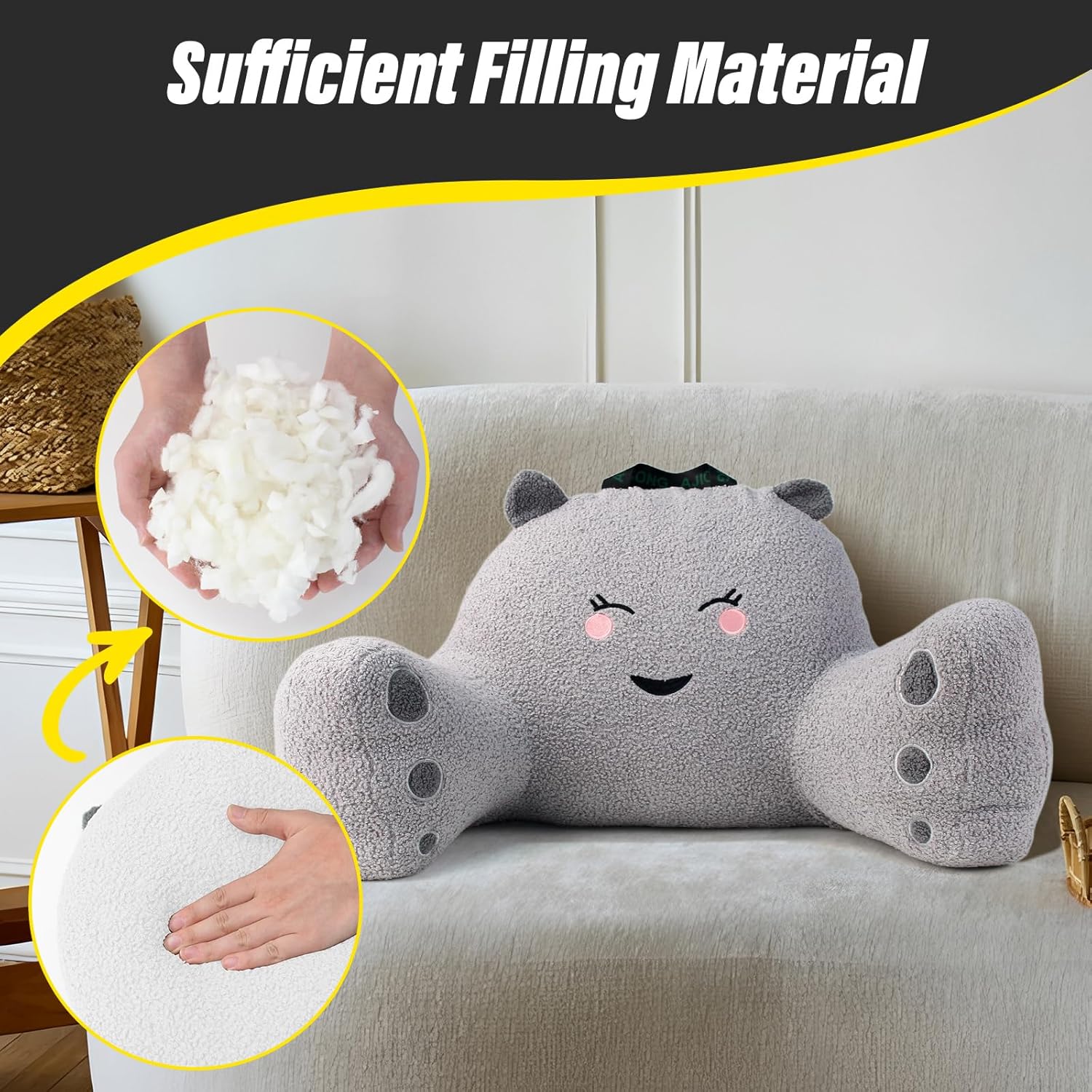 Ajicong Reading Pillow for Sitting in Bed Couch Teens/Adult, Back Rest Pillow for Sitting Up in Bed with Shredded Memory Foam, Includes Arm…