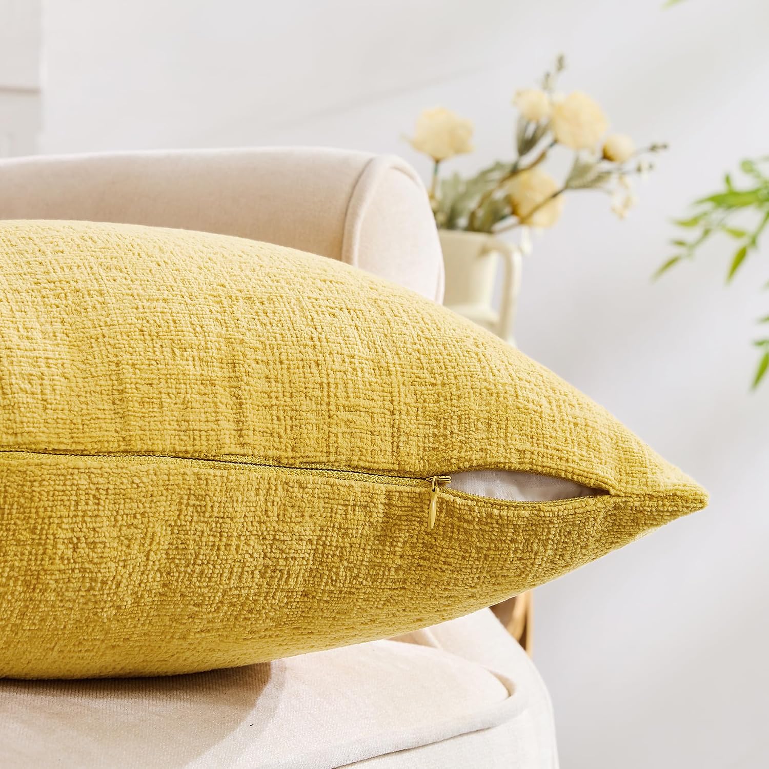 Gawamay Set of 2 Soft Textured Chenille Throw Pillow Covers 22x22 Inch (55x55 CM), Decorative Pillowcases Cushion Covers for Farmhouse Home…
