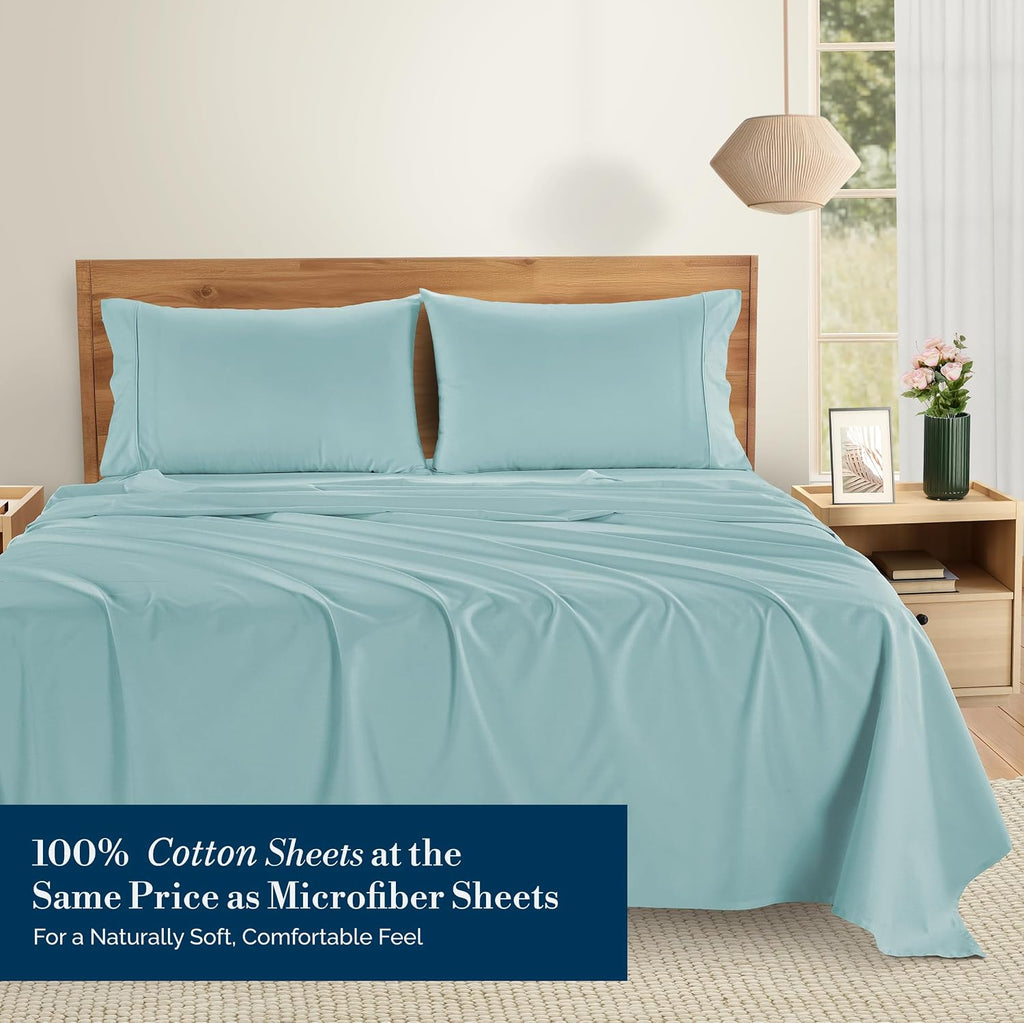 Casa Platino Twin Sheets Sets – 100% Cotton Twin Sheets Cooling with 2 Pillowcases, 15" Deep Pocket Fitted Sheet, Crisp & Smooth Feel…