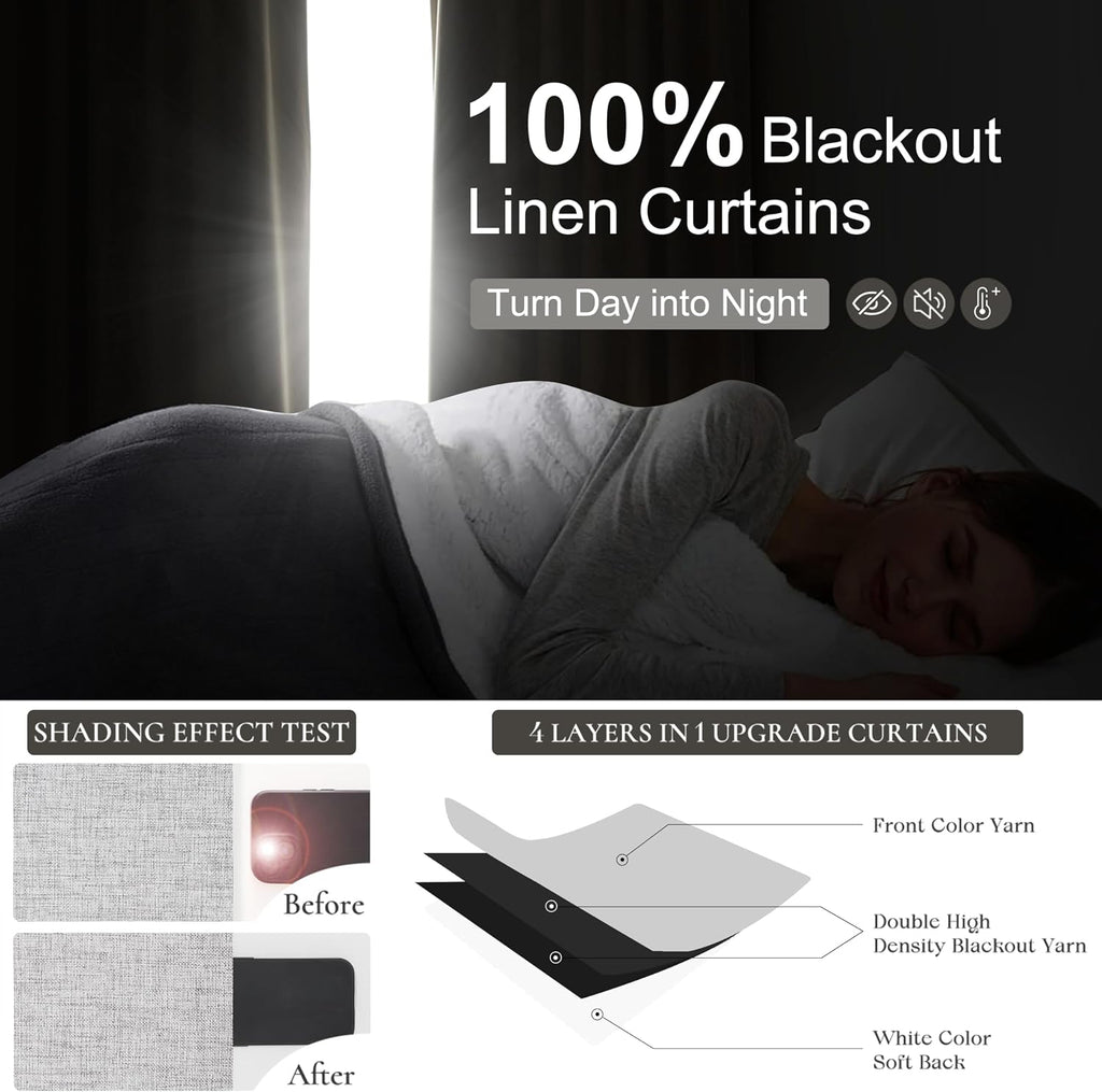 Qjmydeco Gray Blackout Curtains 70 Inches Extra Wide Linen Curtains 96 Inch Length for Kids Boys Room/Nursery, Pleated Bedroom Thermal Drap…