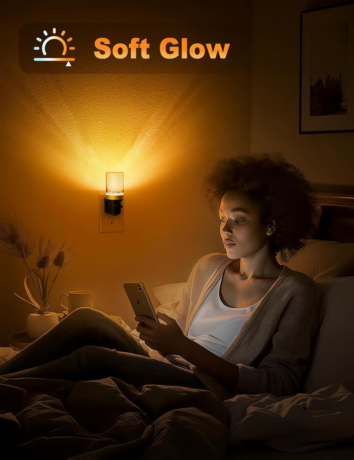 JandCase Night Light Amber, Dimmable Night Lights Plug into Wall, Auto On/Off Light Sensor Nightlight, 0-100LM Brightness LED Night…