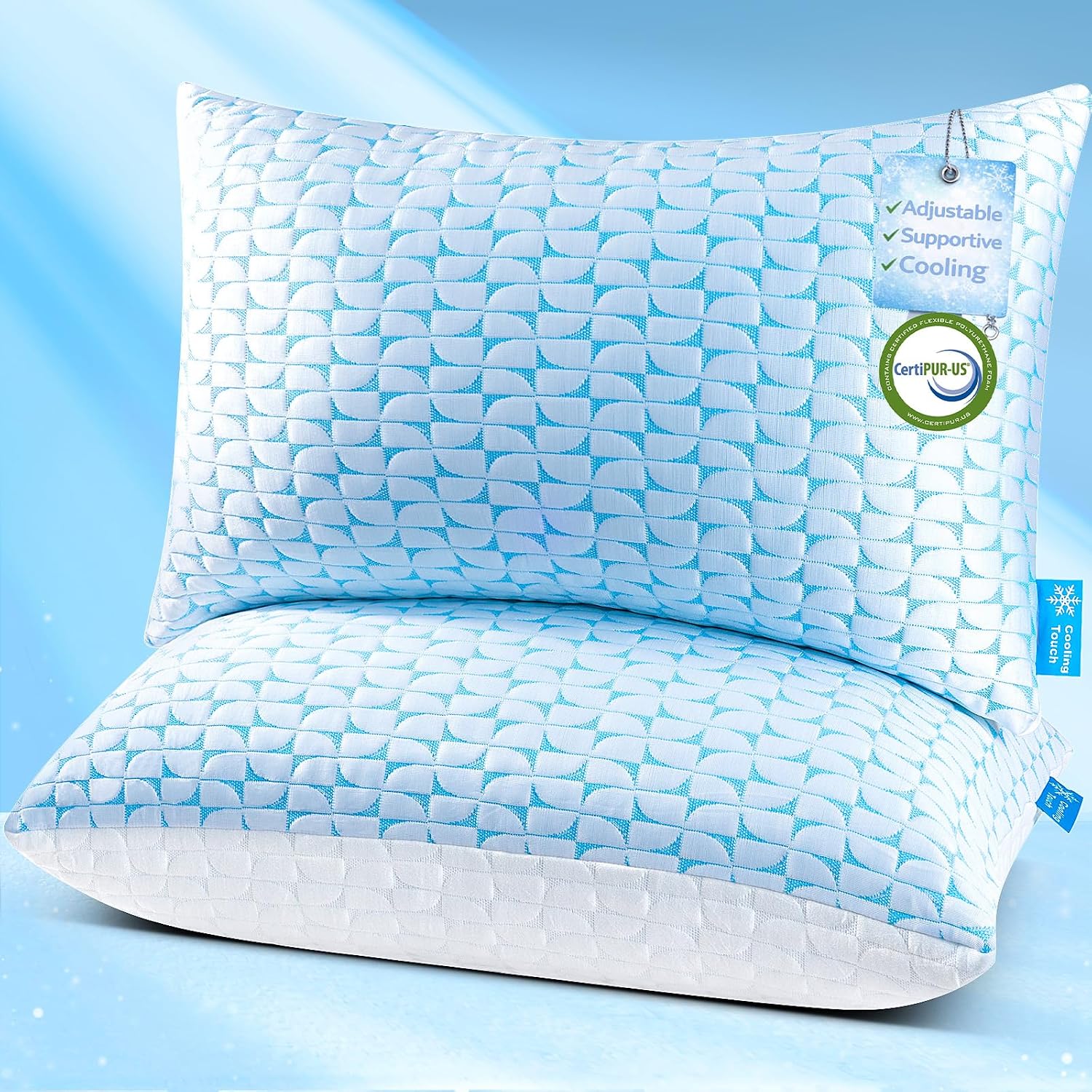 QUTOOL Firm Pillow Shredded Memory Foam, Cooling Pillow for Hot Sleeper, Adjustable Bed Pillow for Side Back Stomach Sleepers, Washable…