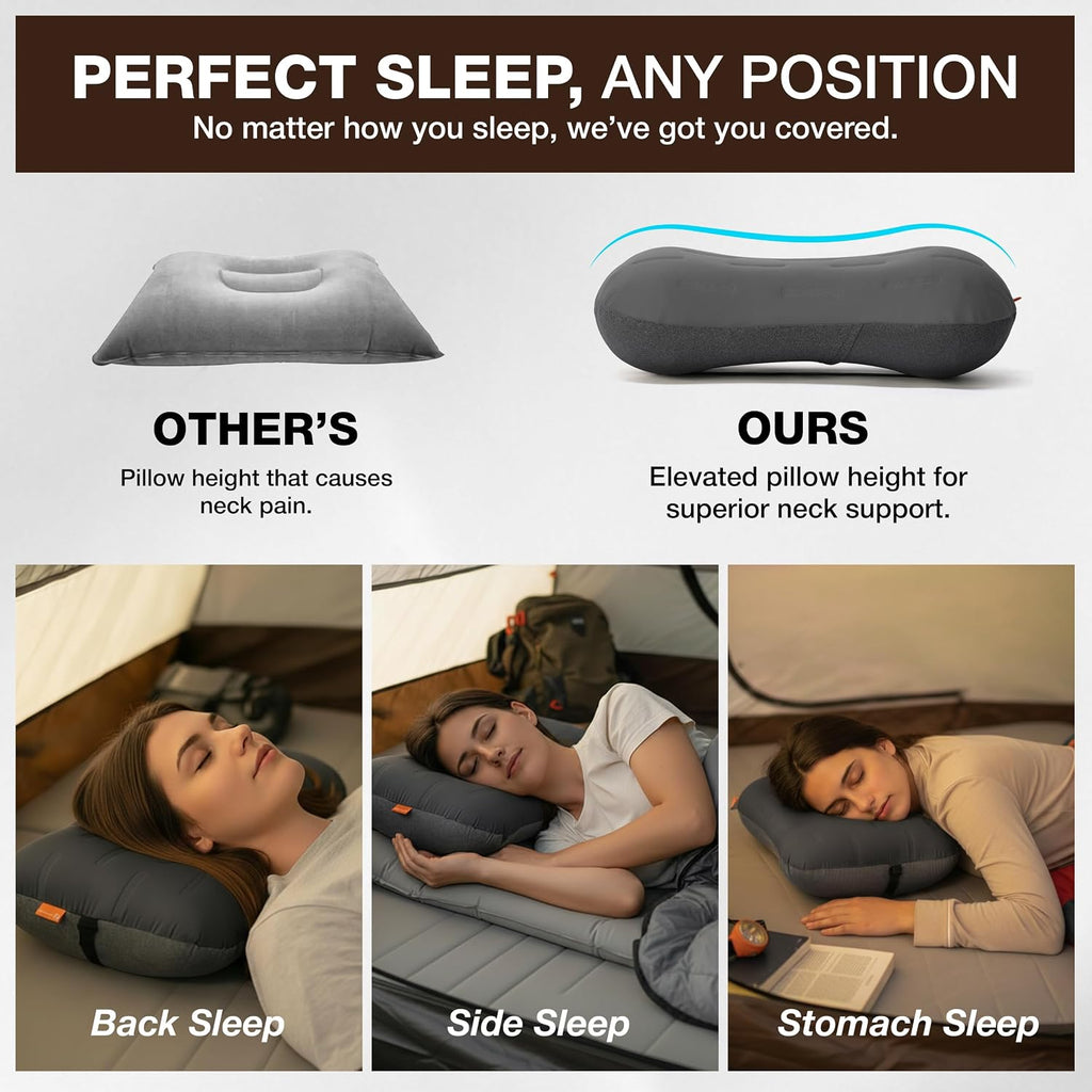 Inflatable Camping Pillow - Ultralight Compact Air Pillow for Travel, Backpacking & Hiking - Ergonomic Neck & Lumbar Support - Portable…